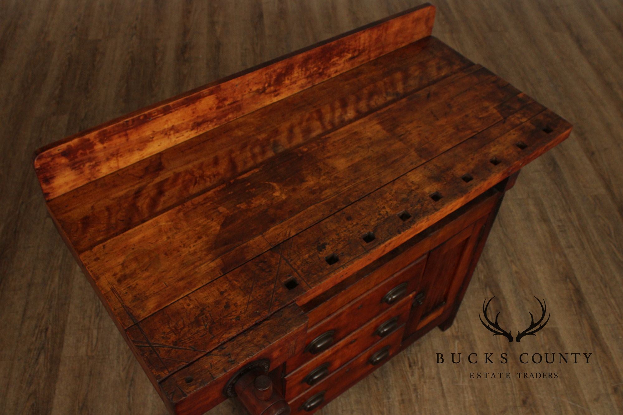 Antique C. Christensen Chicago Antique Industrial Carpenter’s Workbench