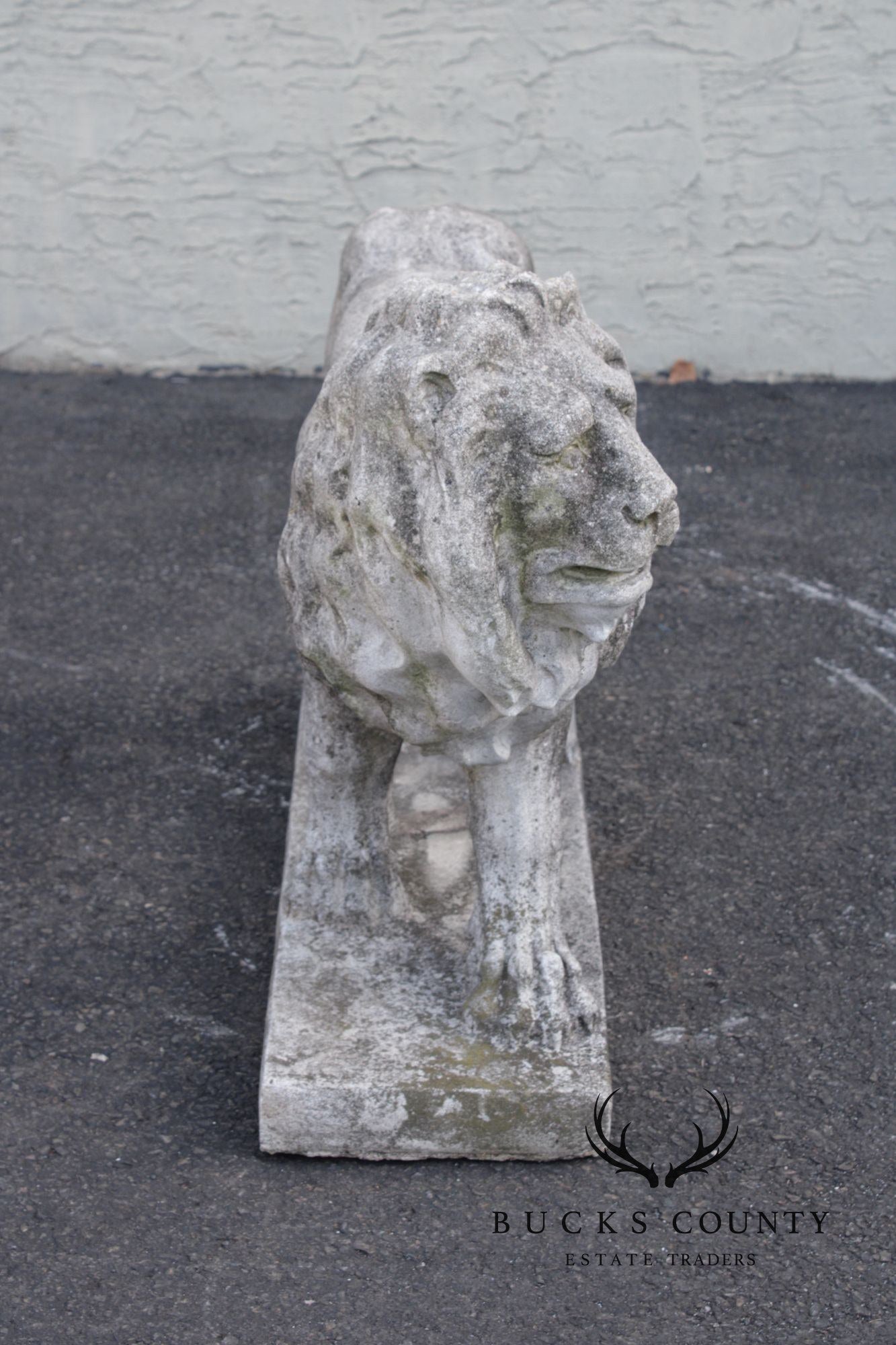 Vintage Pair Of Cast Stone Standing Lion Garden Statues