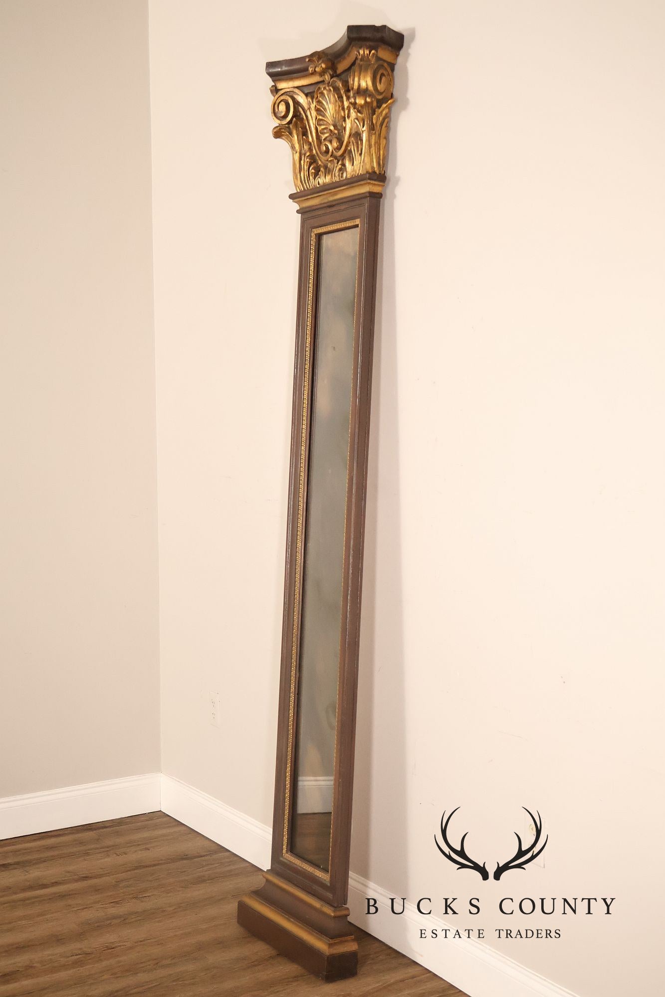 Pair Of Decorative Mirrored Wall Columns With Gilt Carved Capitals By Francisco Hurtado