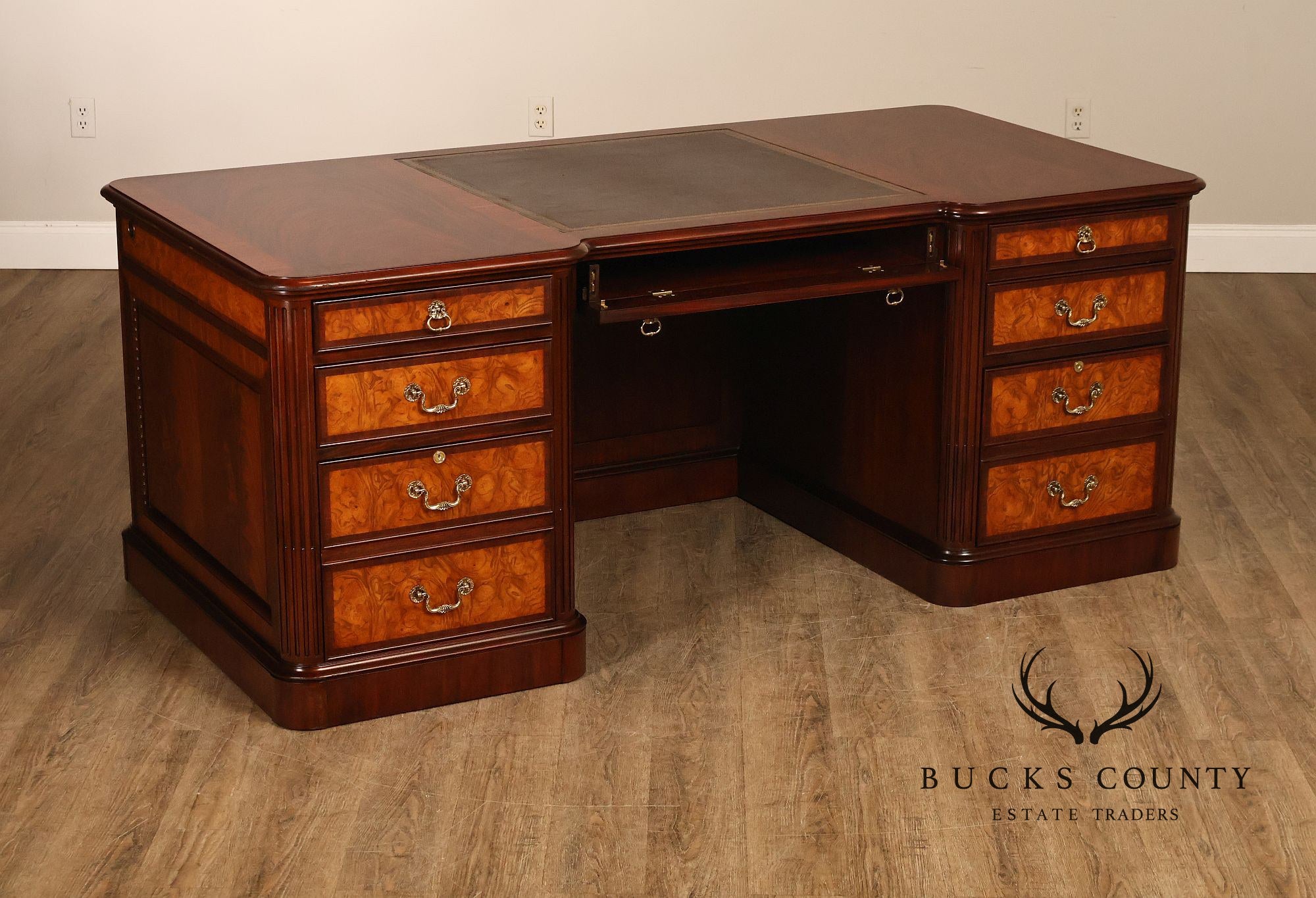 Henkel Harris Mahogany And Burlwood Leather Top Executive Desk