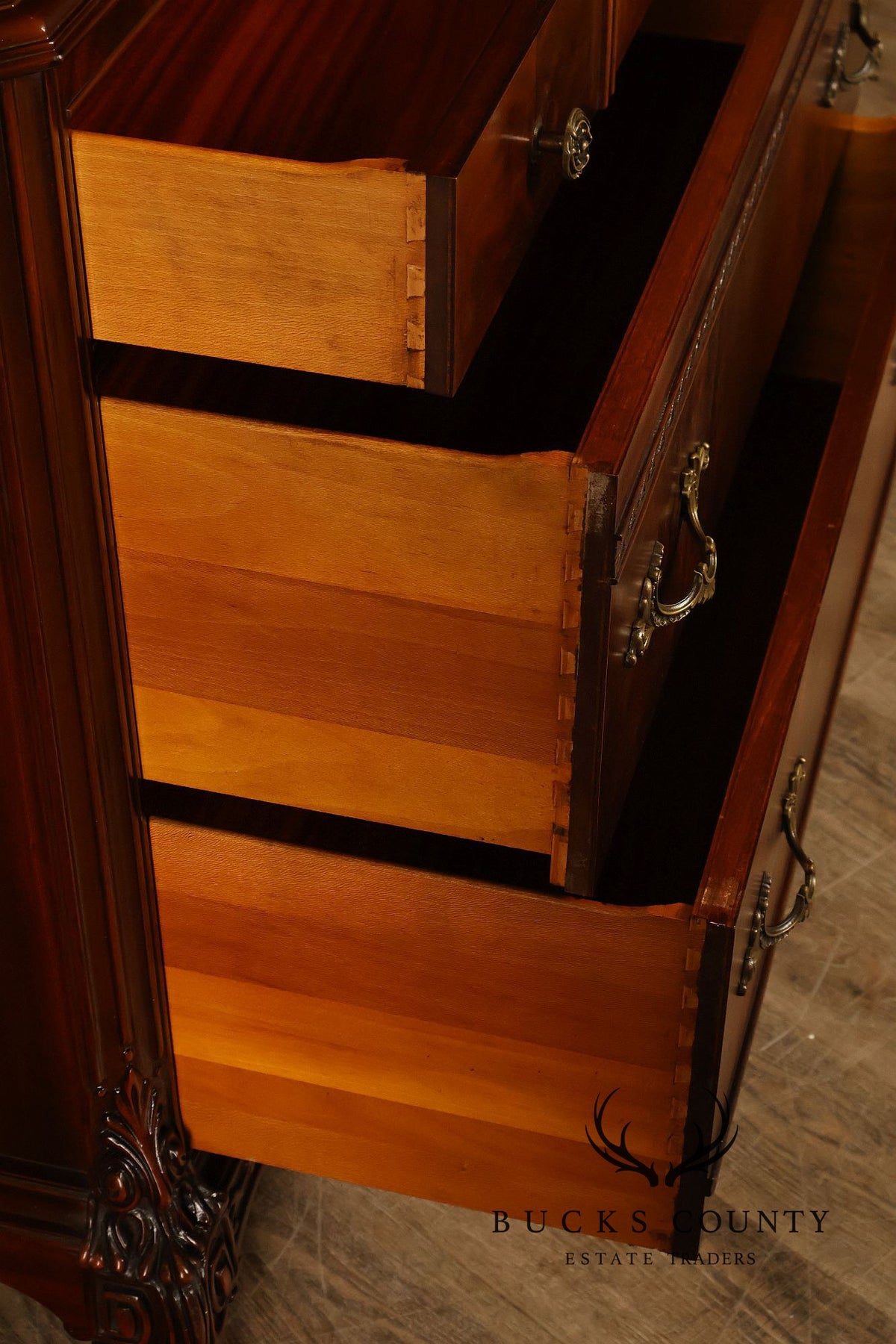 1940’s Flame Mahogany Carved Tall Chest