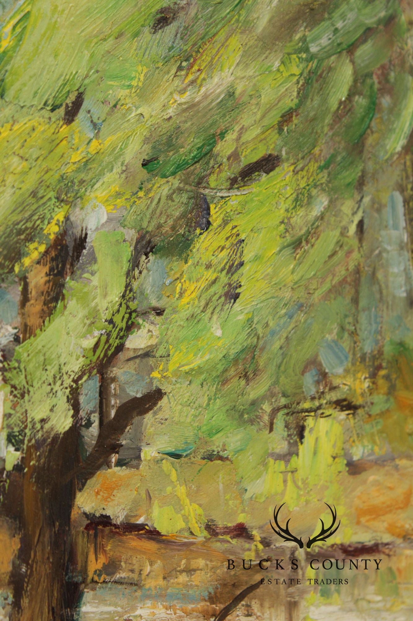 Evelyn Faherty Impressionist Style Oil Painting, 'Canal At Washington's Crossing'