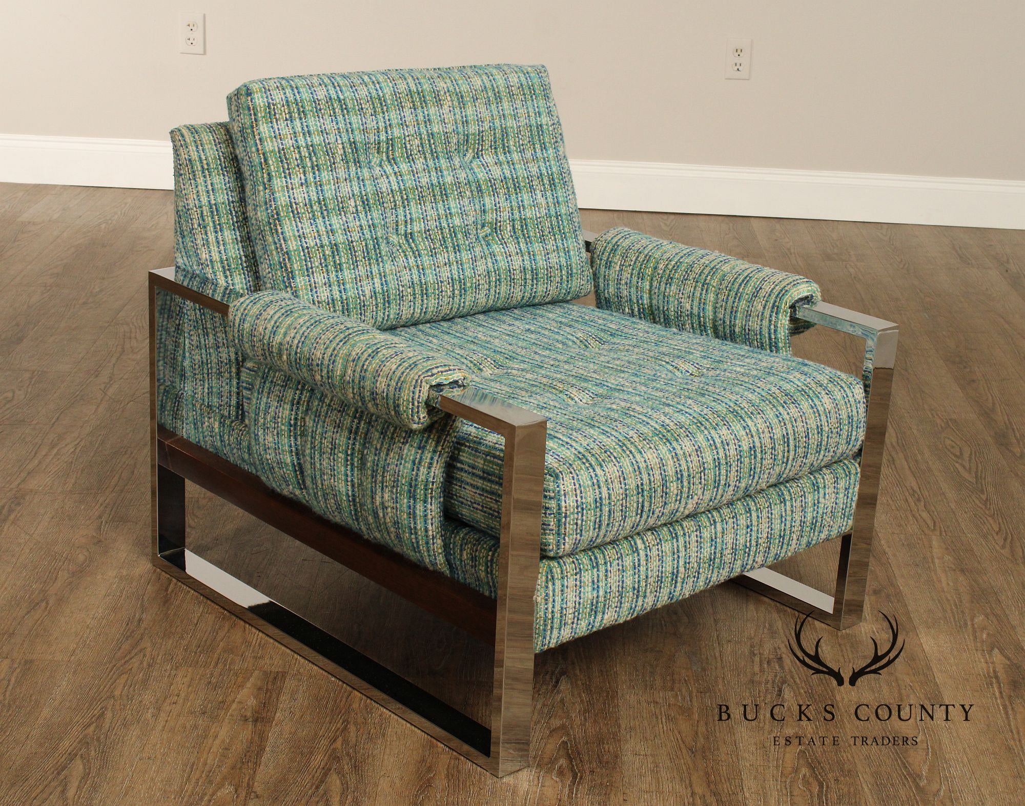 Mid Century Modern Chromed Steel Frame Lounge Chair