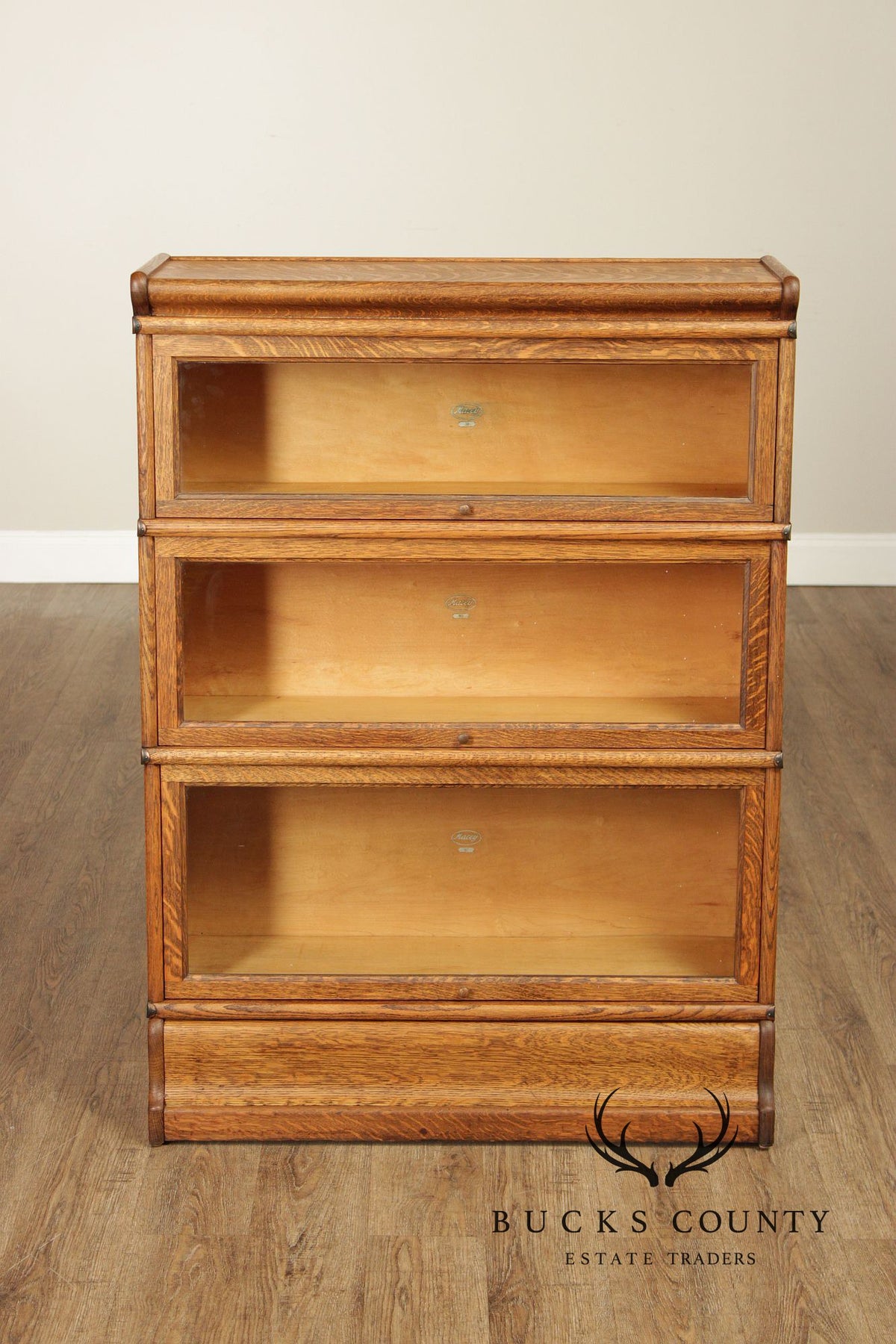 Antique Macey Oak Three Stack Barrister Bookcase