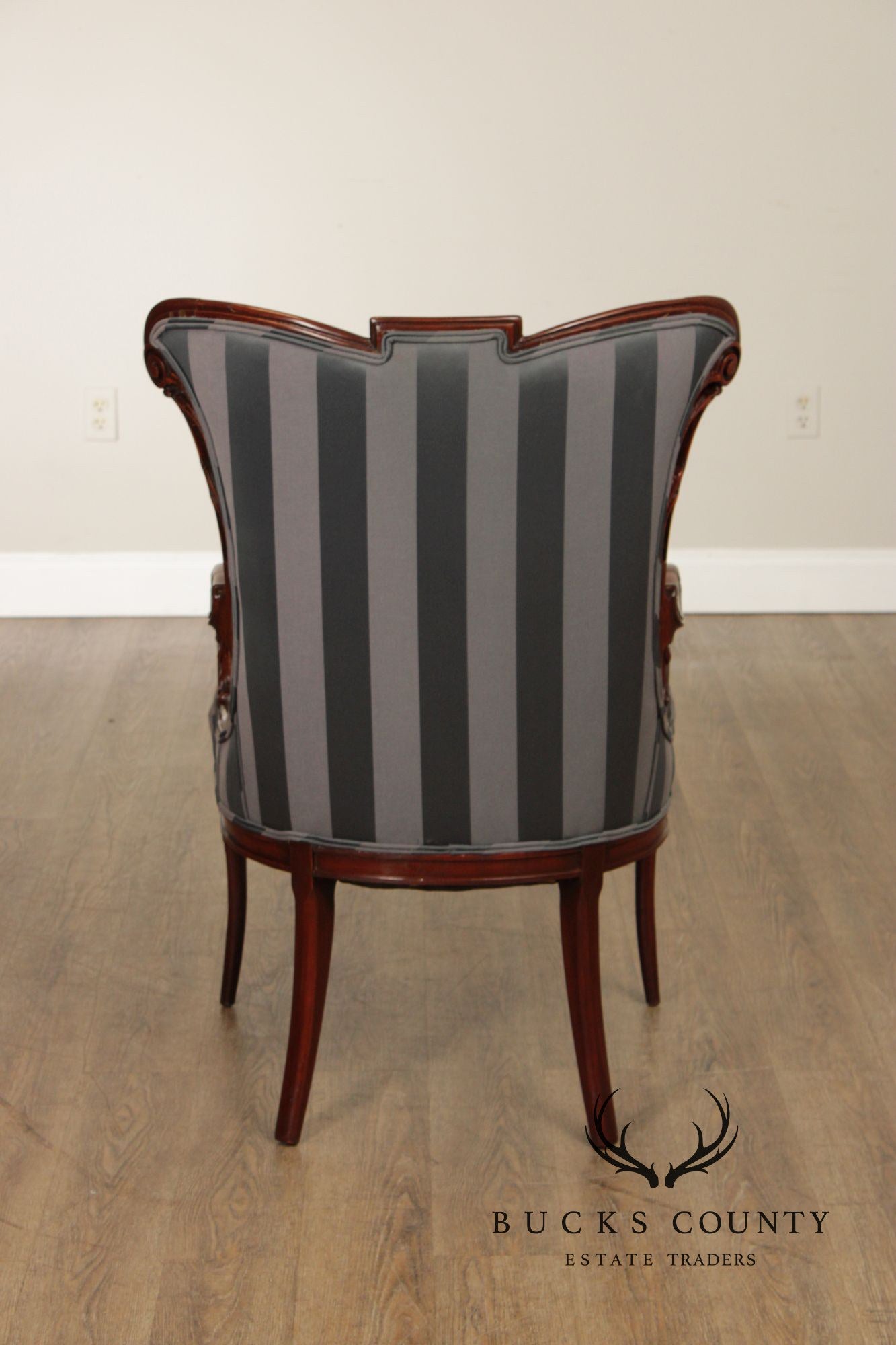 Pair Of Louis XV Style Carved Mahogany Upholstered Armchairs