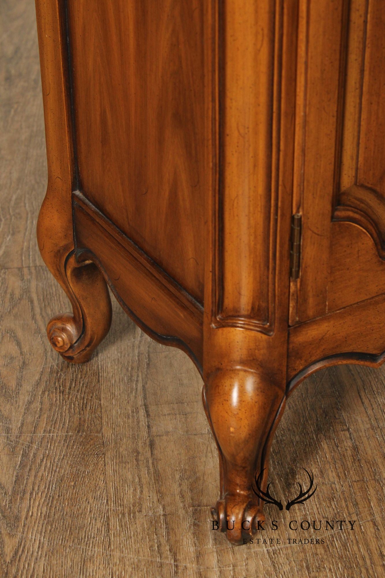 French Provincial Style Vintage Narrow Walnut Console Cabinet