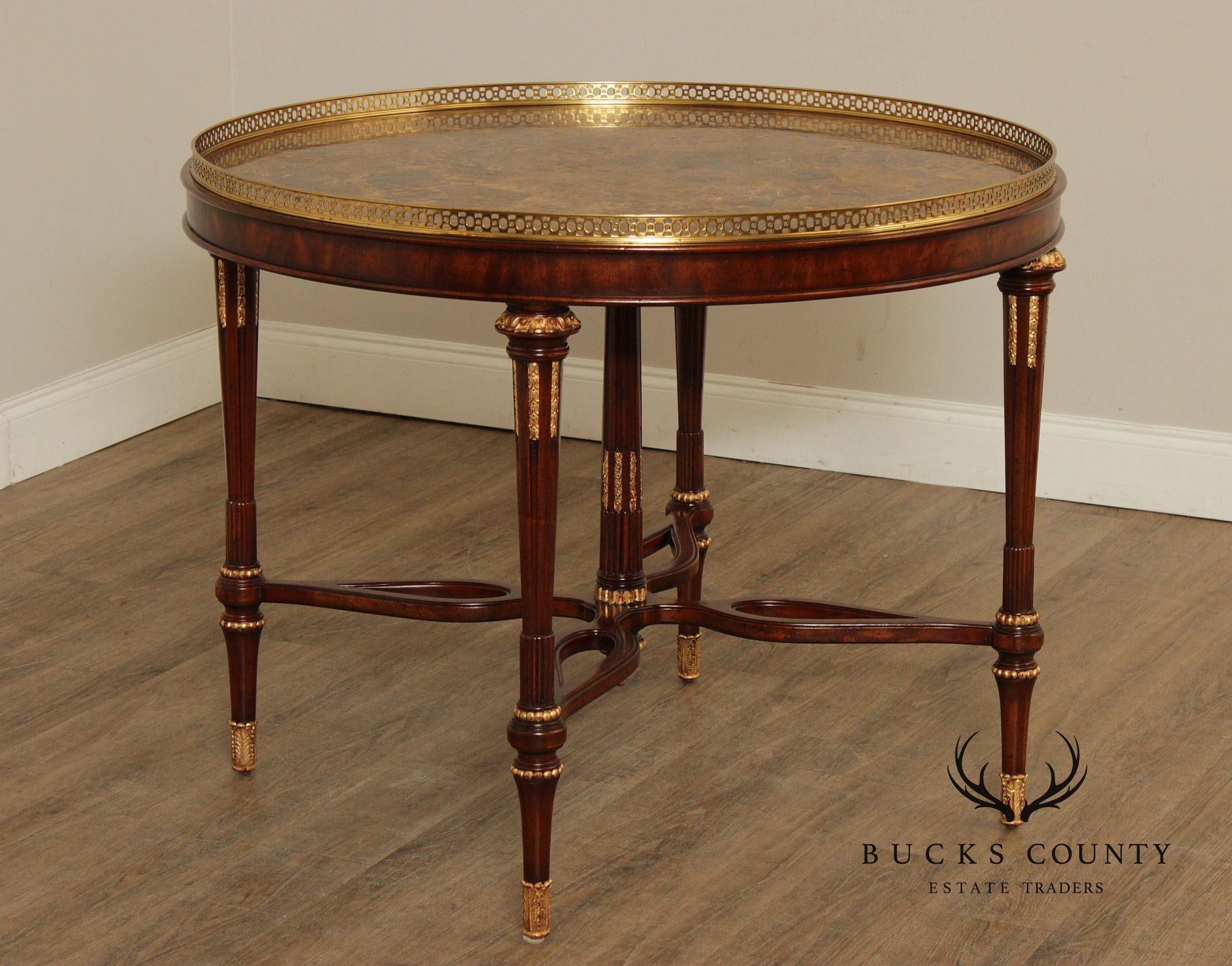 Maitland Smith Marble Top Mahogany Center Table