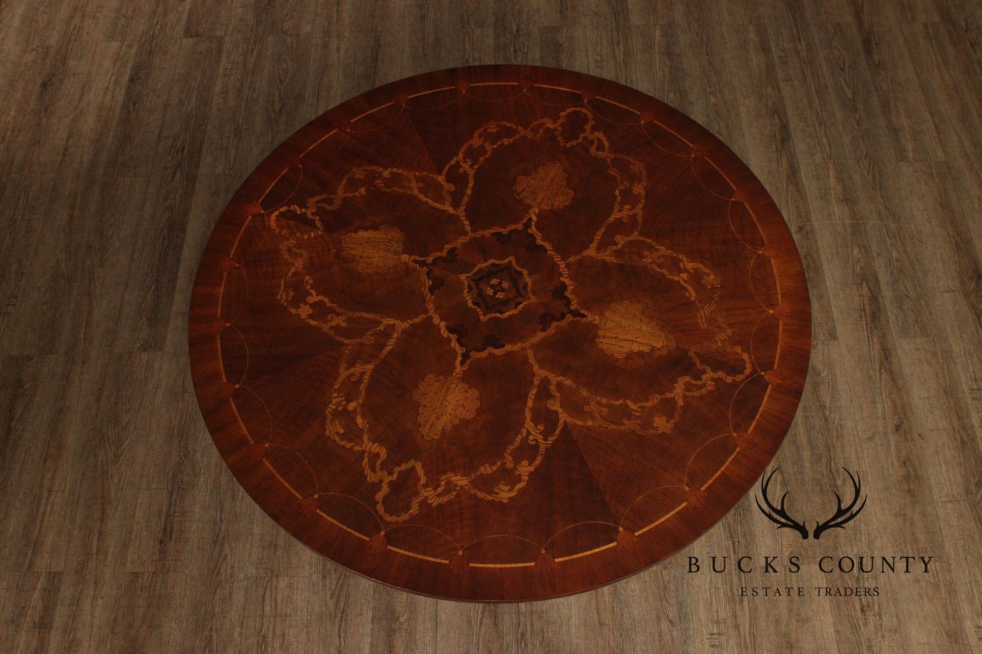 Maitland-Smith Round Inlaid Mahogany Round Center Table With Gilt Accents