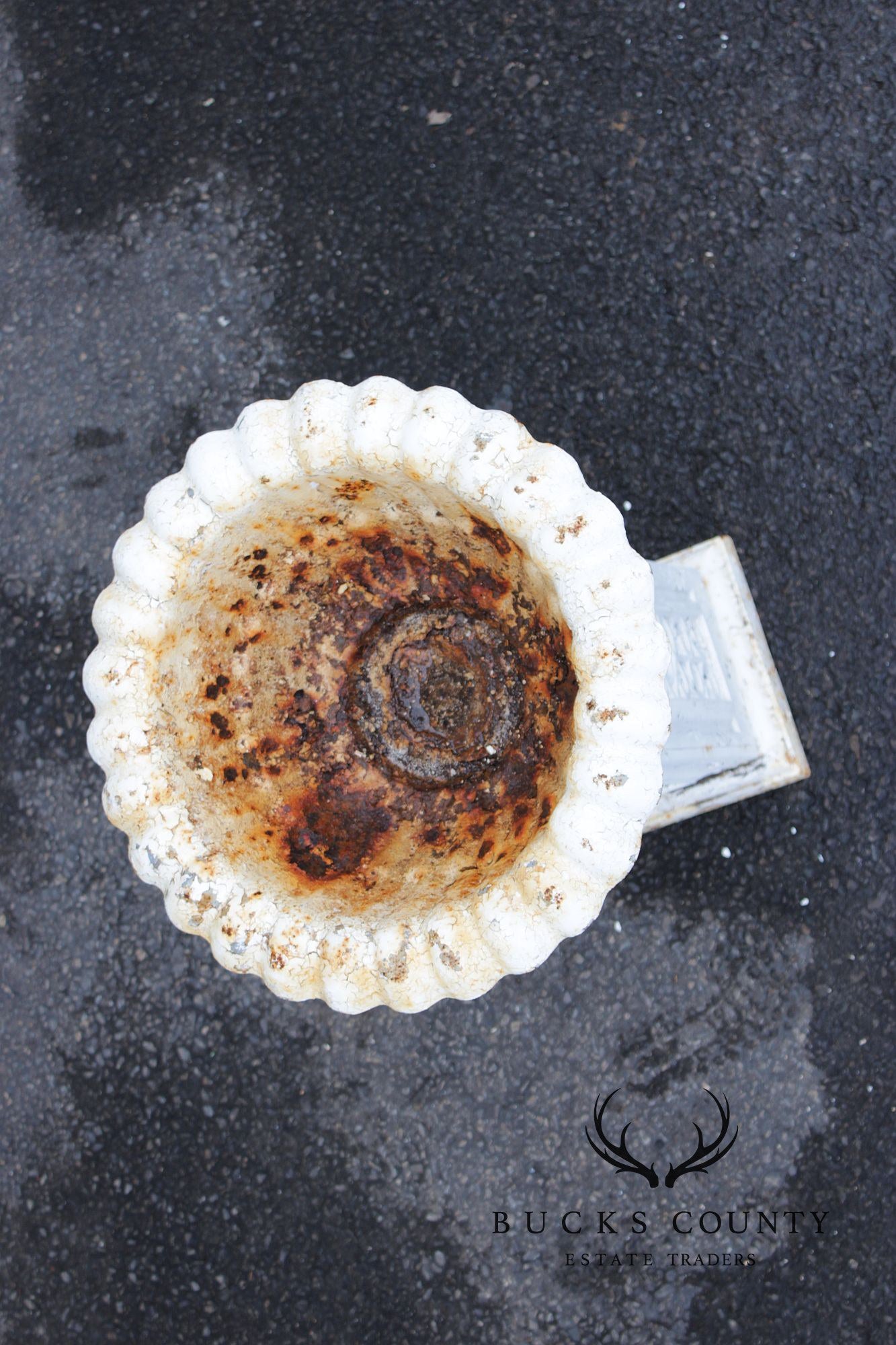 Vintage Pair of Painted Cast Iron Garden Urns on Stands