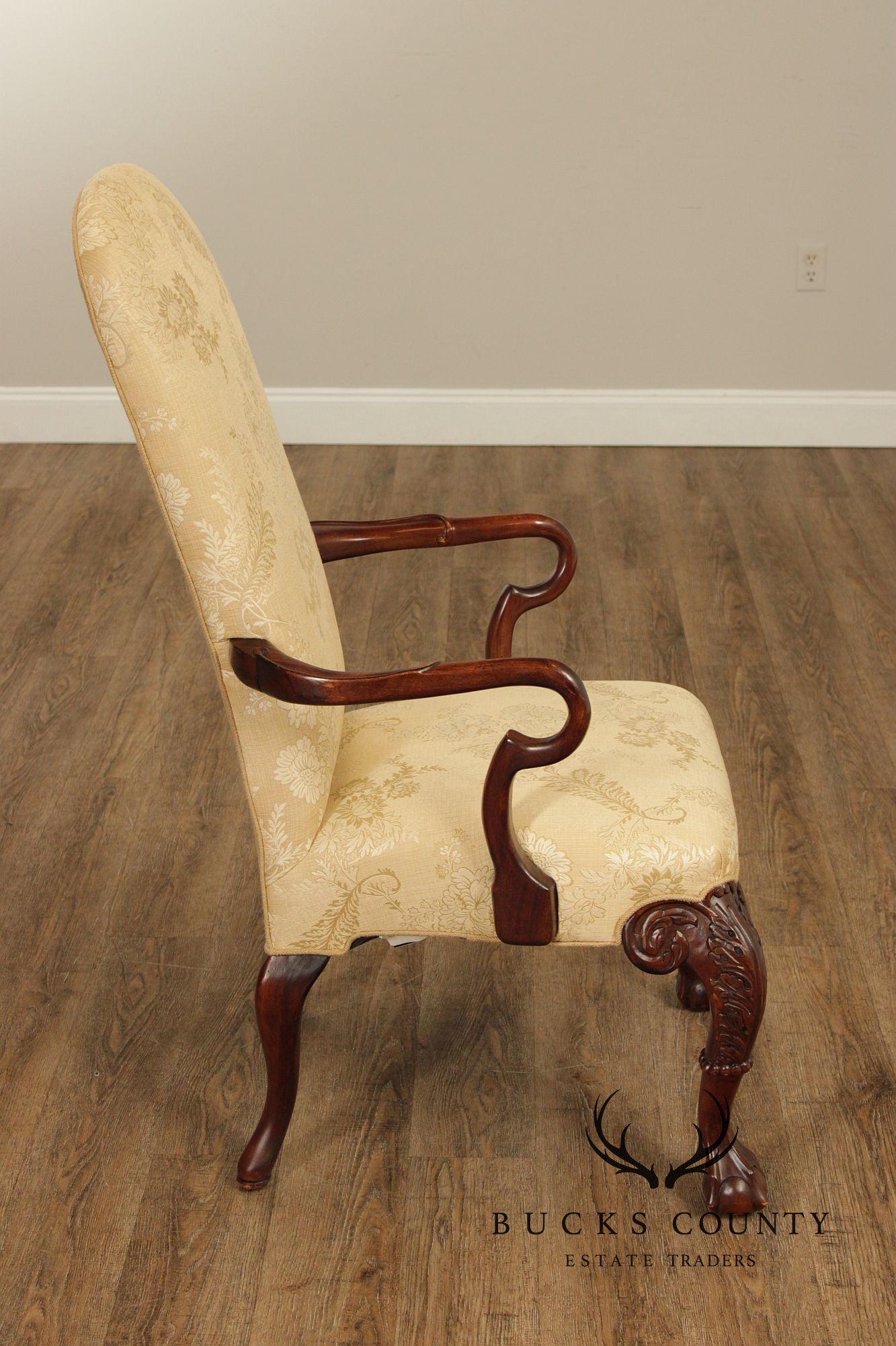 Century Furniture Pair Of Chippendale Style Carved Mahogany Upholstered Armchairs