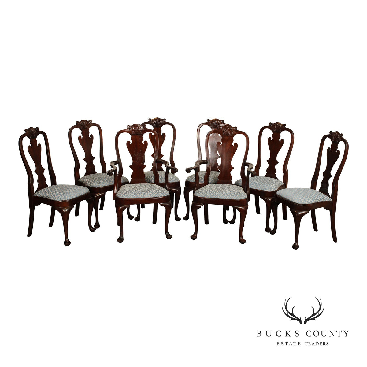 Stickley Queen Anne Style Set of Eight Mahogany Dining Chairs