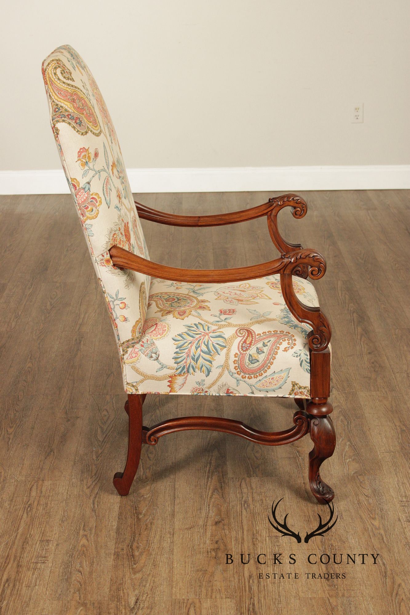 French Louis XIII Style Walnut Carved Armchair