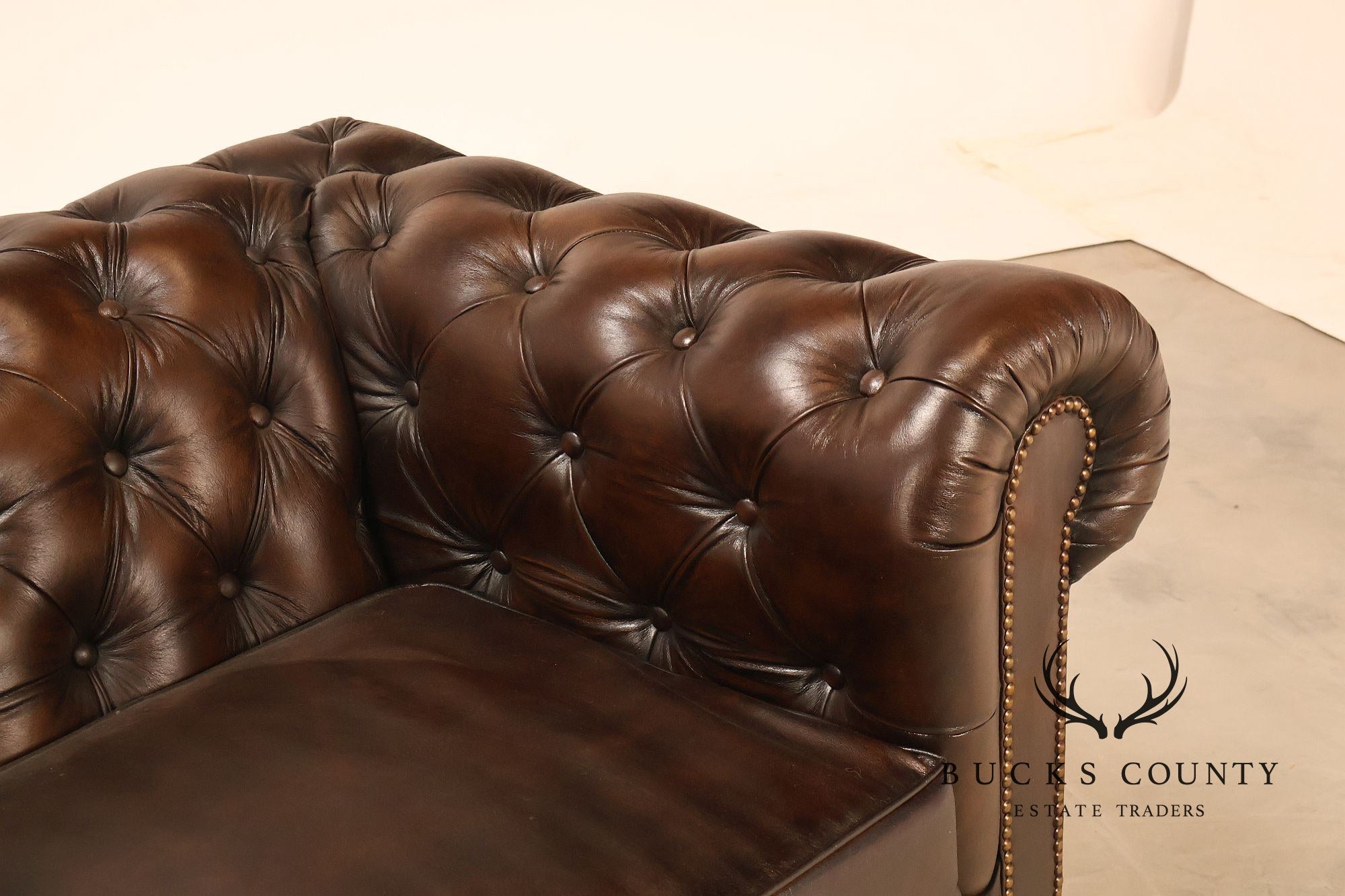 Chesterfield Style 7 Foot Espresso Brown Tufted Leather Sofa