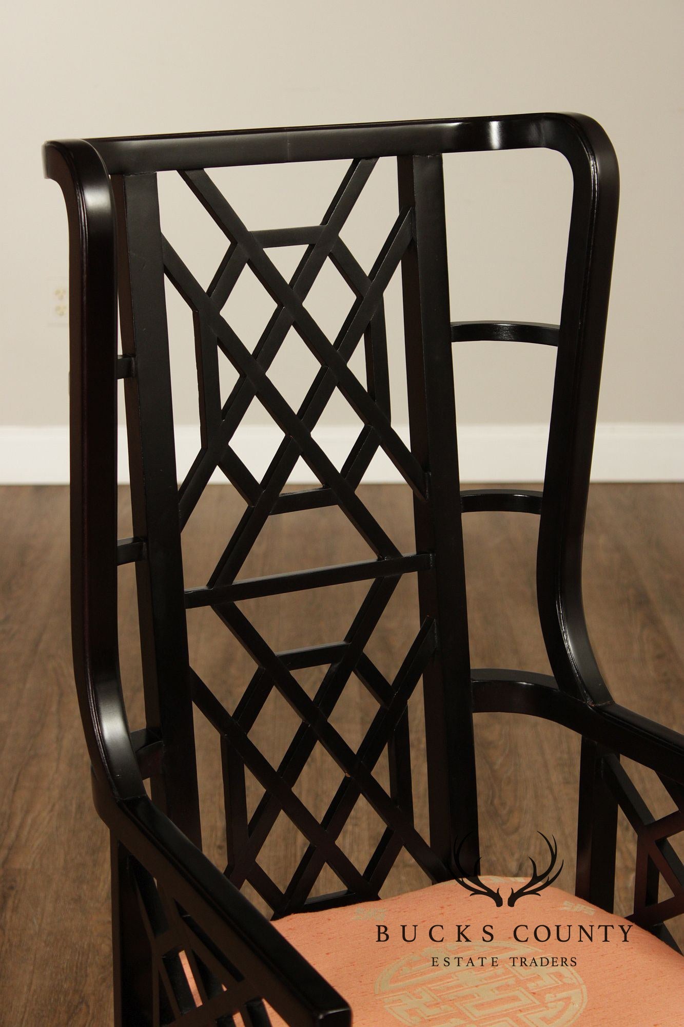 Chinese Chippendale Style Pair of Black Lacquer Armchairs