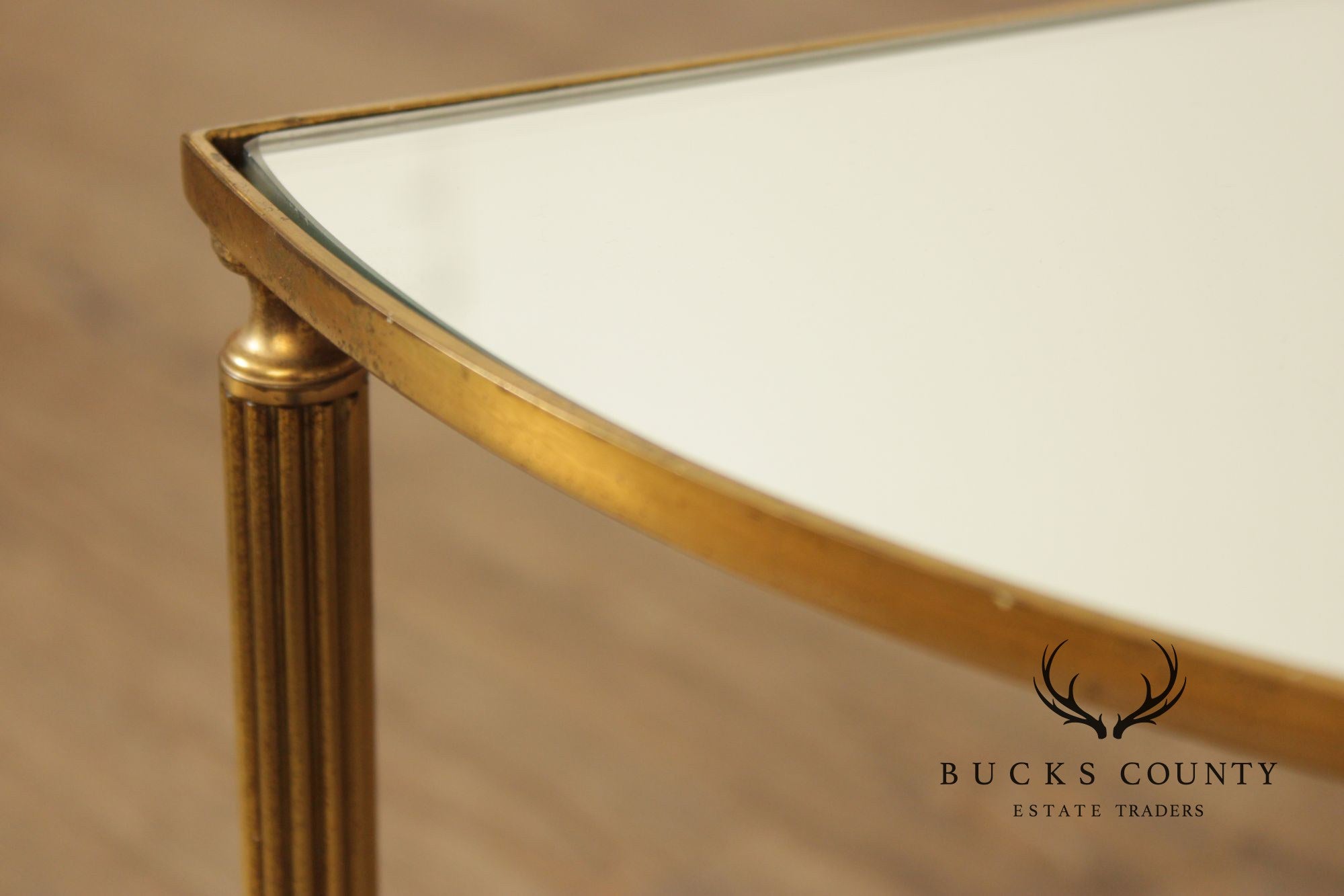 Directoire Style Vintage Pair of Brass Demilune Side Tables