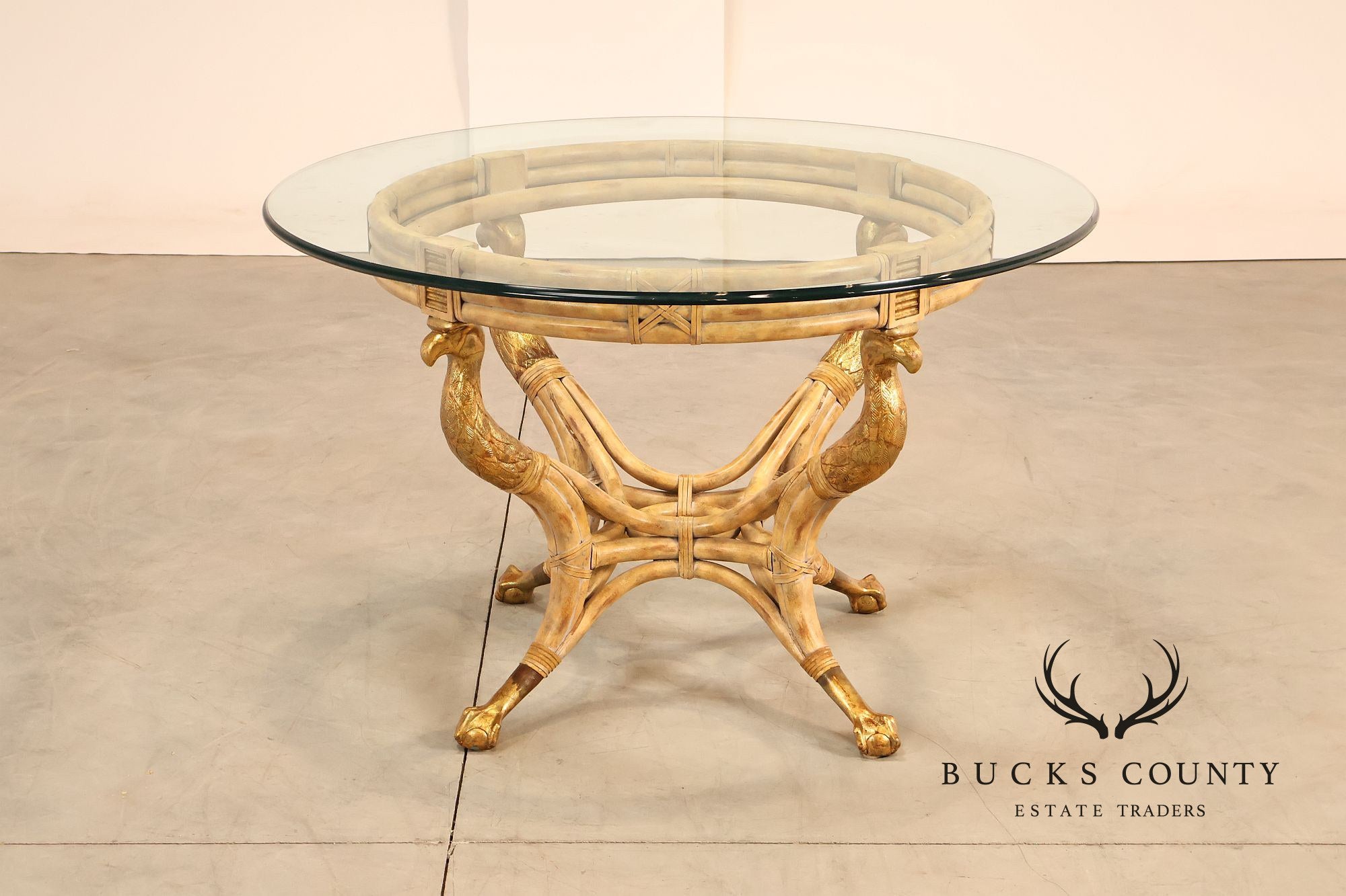 Maitland Smith 48" Round Glass Top Figural Dining Table