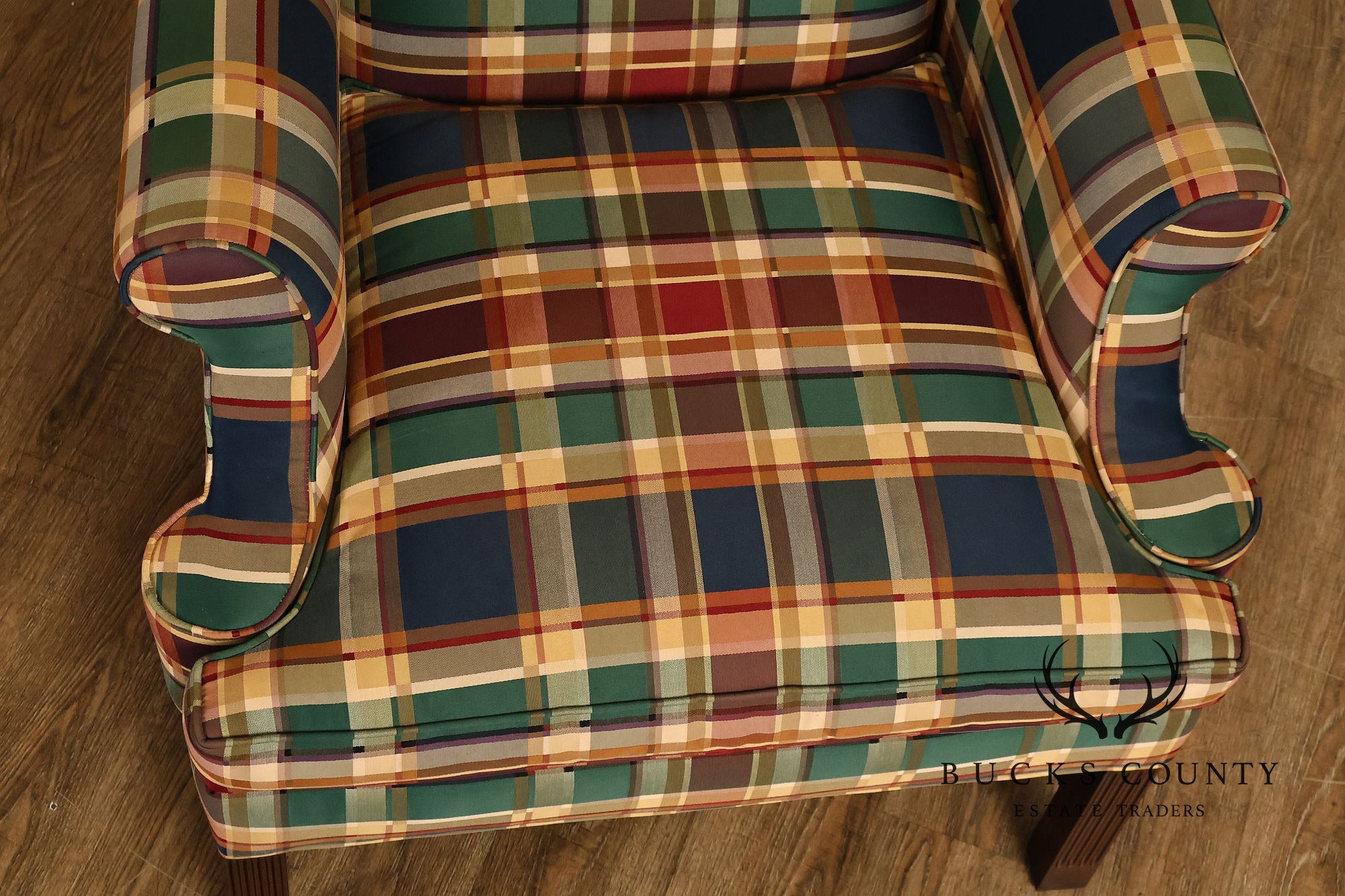 Henredon Custom Folio Collection Plaid Wingback Armchair