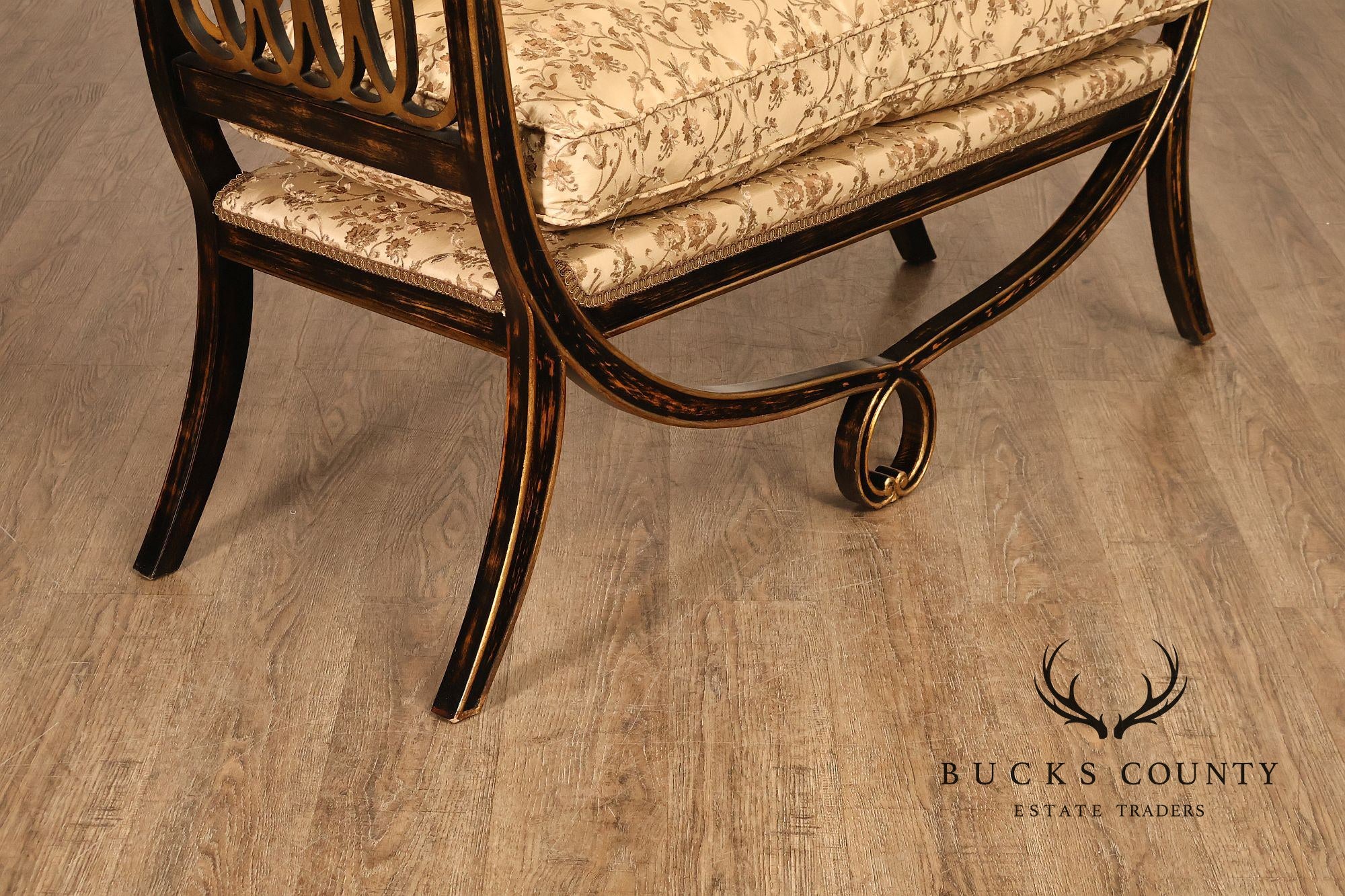 Armando Rho Regency Style Settee Bench Black and Gold
