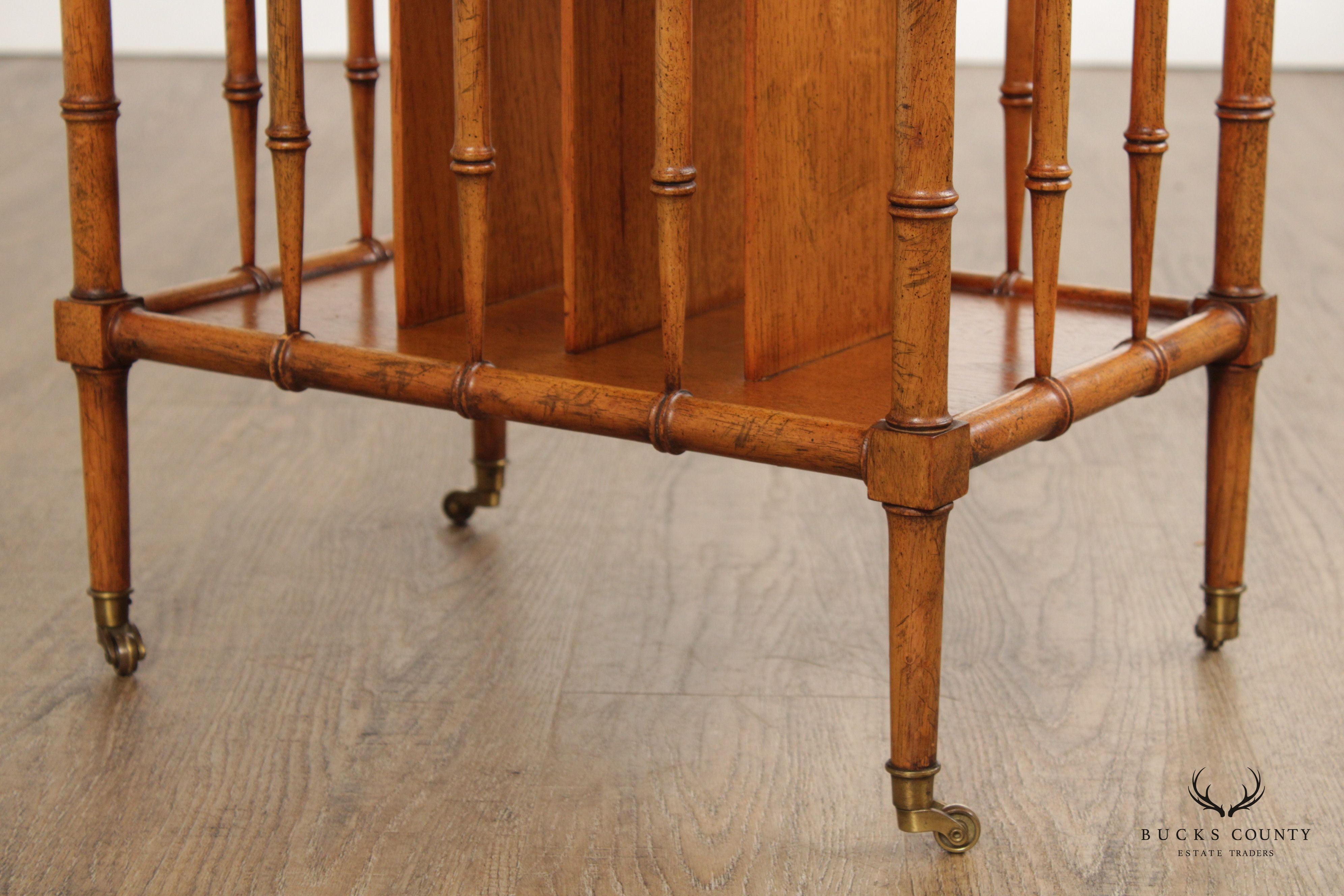 Vintage Walnut Faux Bamboo Canterbury Magazine Rack