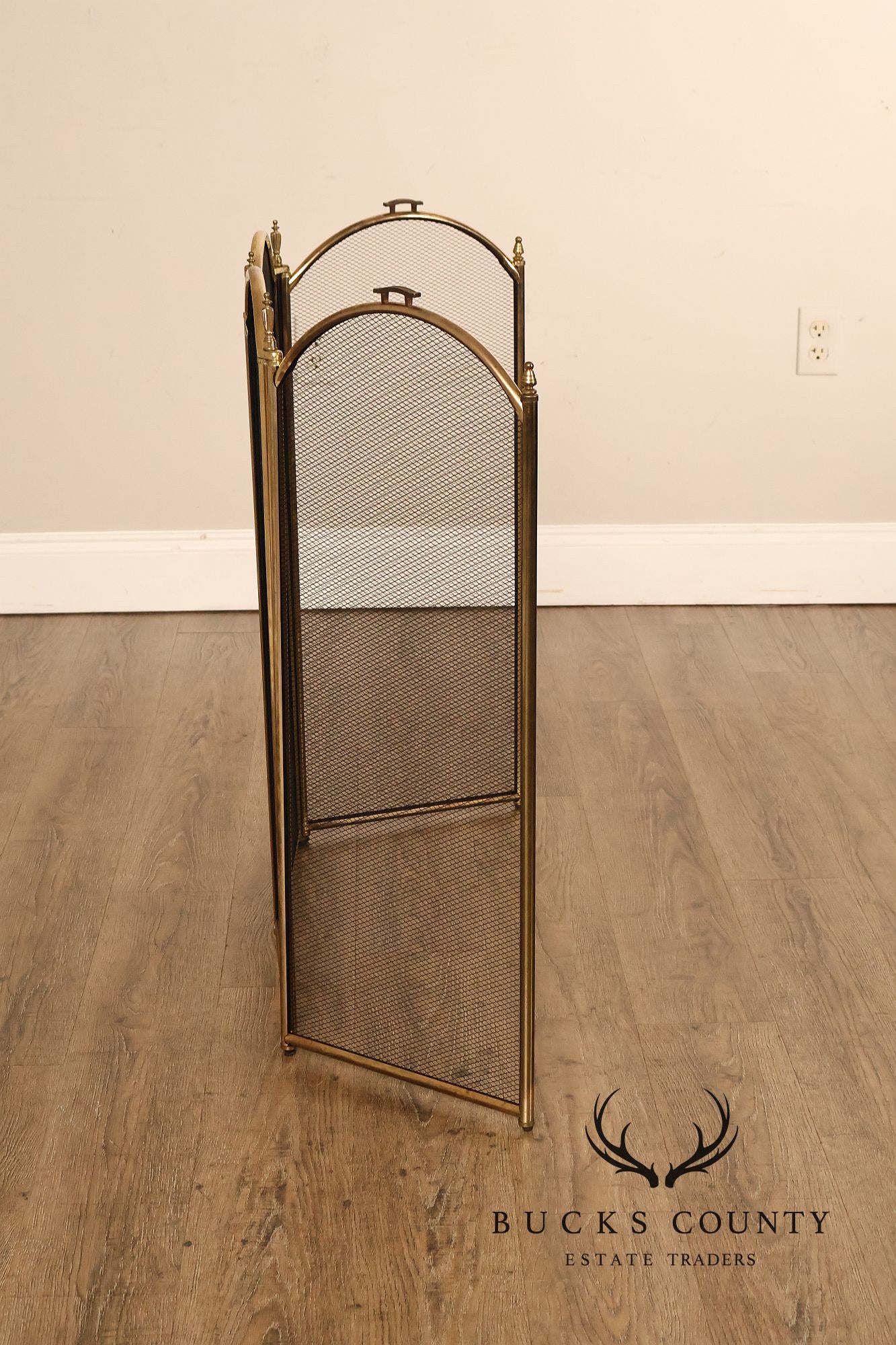 Vintage Brass Four-Panel Folding Fireplace Screen