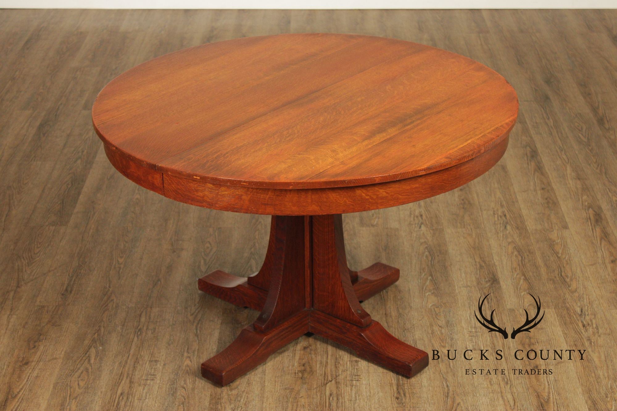 Antique L. & J.G. Stickley Mission Oak Round Dining Table