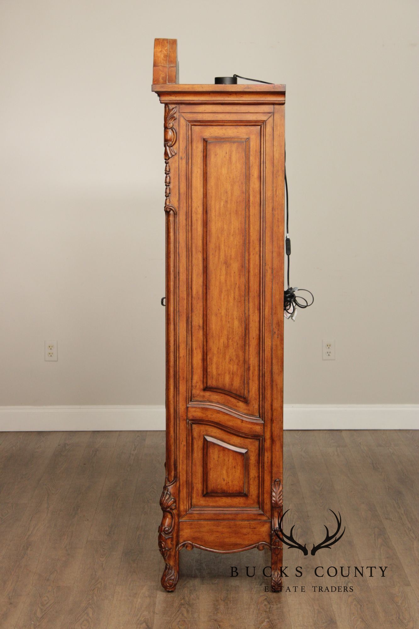 French Provincial Style Carved Wood Lighted Curio Display Cabinet