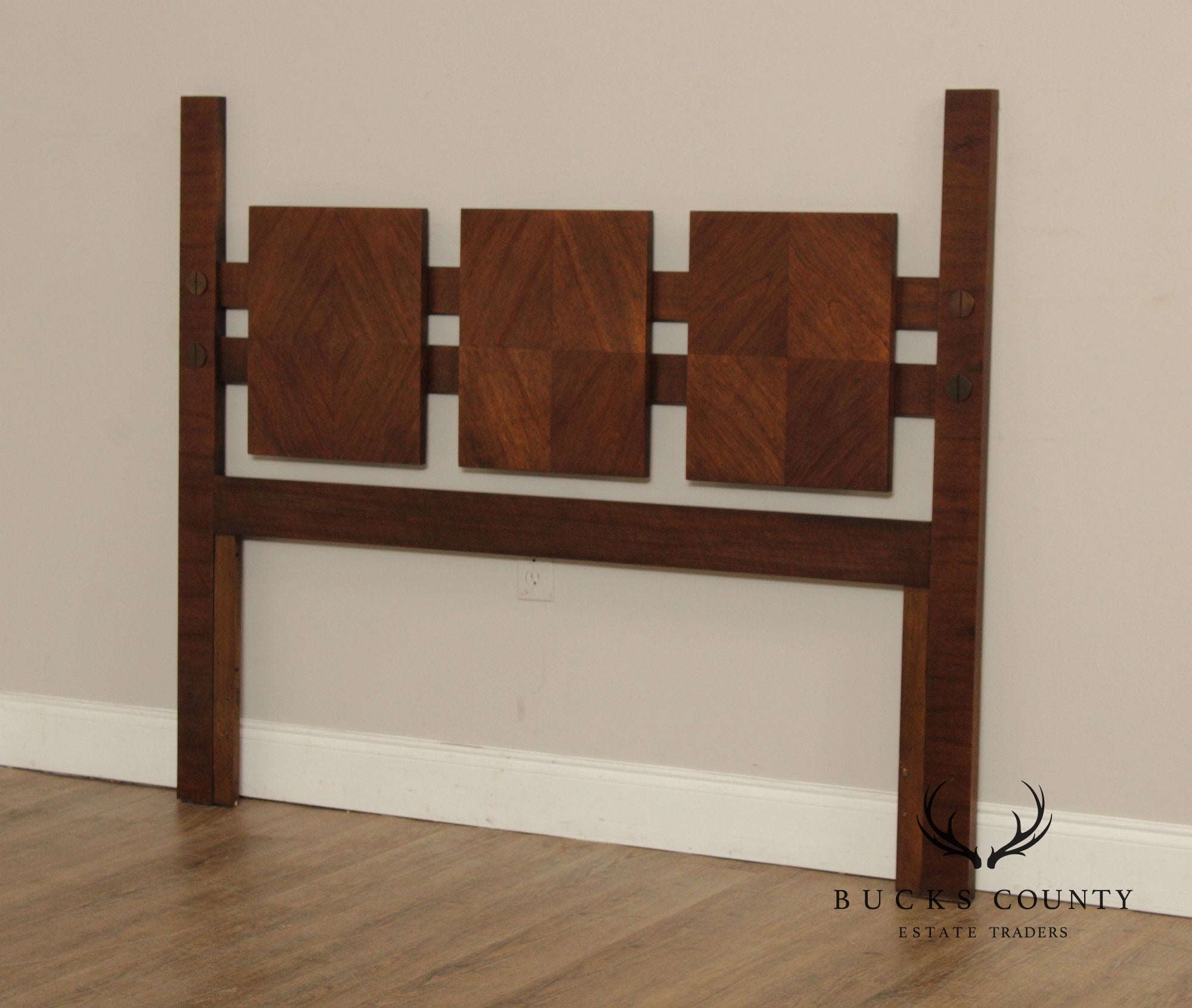 Lane Mid Century Modern Brutalist Queen Size Walnut Headboard