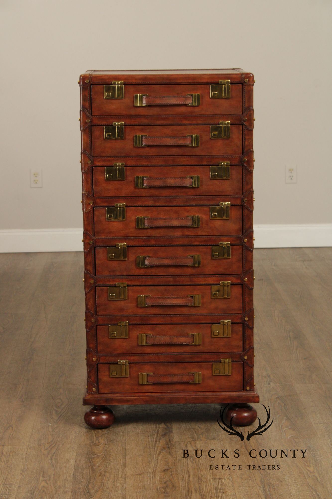 Maitland Smith Leather Stacking Luggage Chest Of Drawers