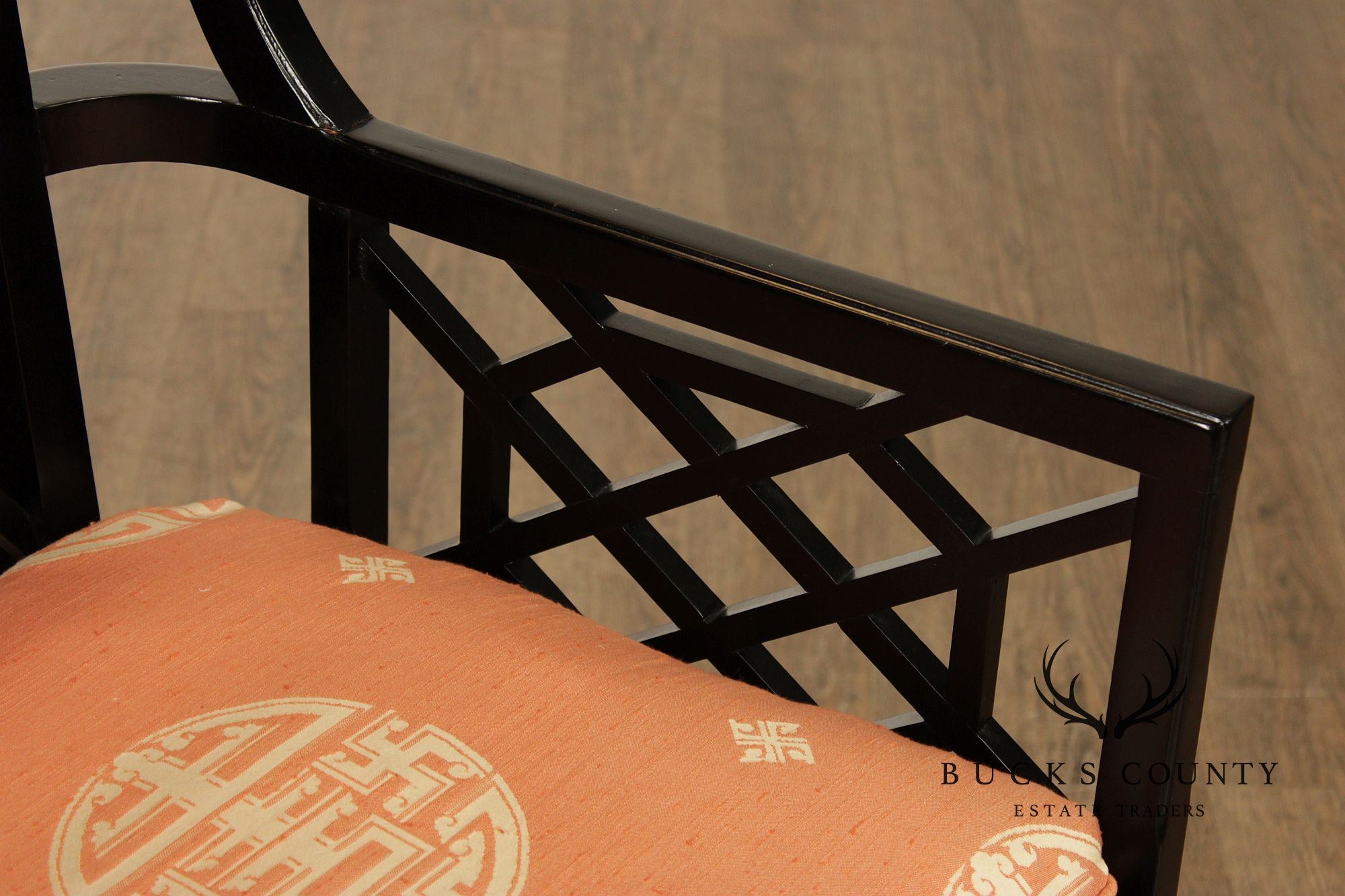 Chinese Chippendale Style Pair of Black Lacquer Armchairs