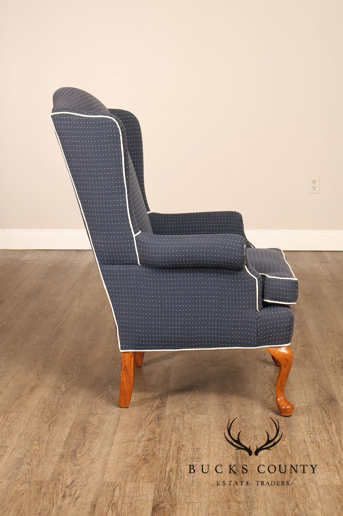 Vintage Queen Anne Style Upholstered Wing Chair