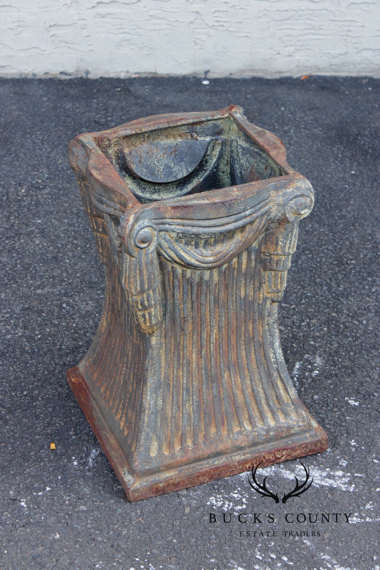 Neoclassical Style Pair Of Cast Iron Garden Planters Or Pedestal Bases