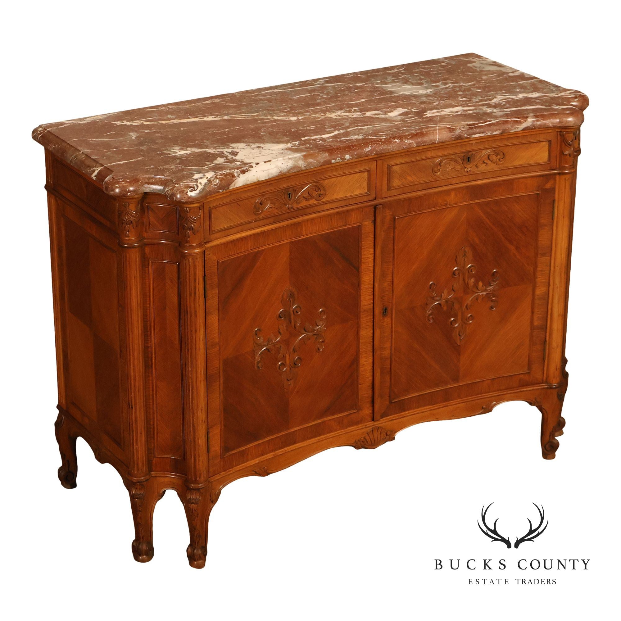 1920's French Louis XV Style Satinwood Marble Top Server