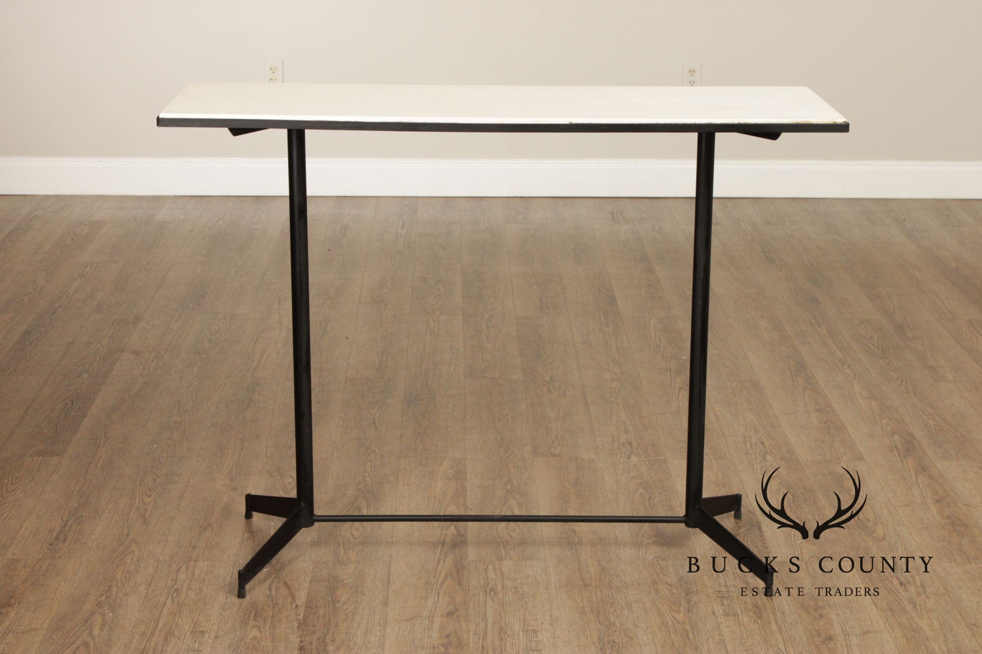 Mid Century Modern Industrial Marble Top Steel Console BarTable