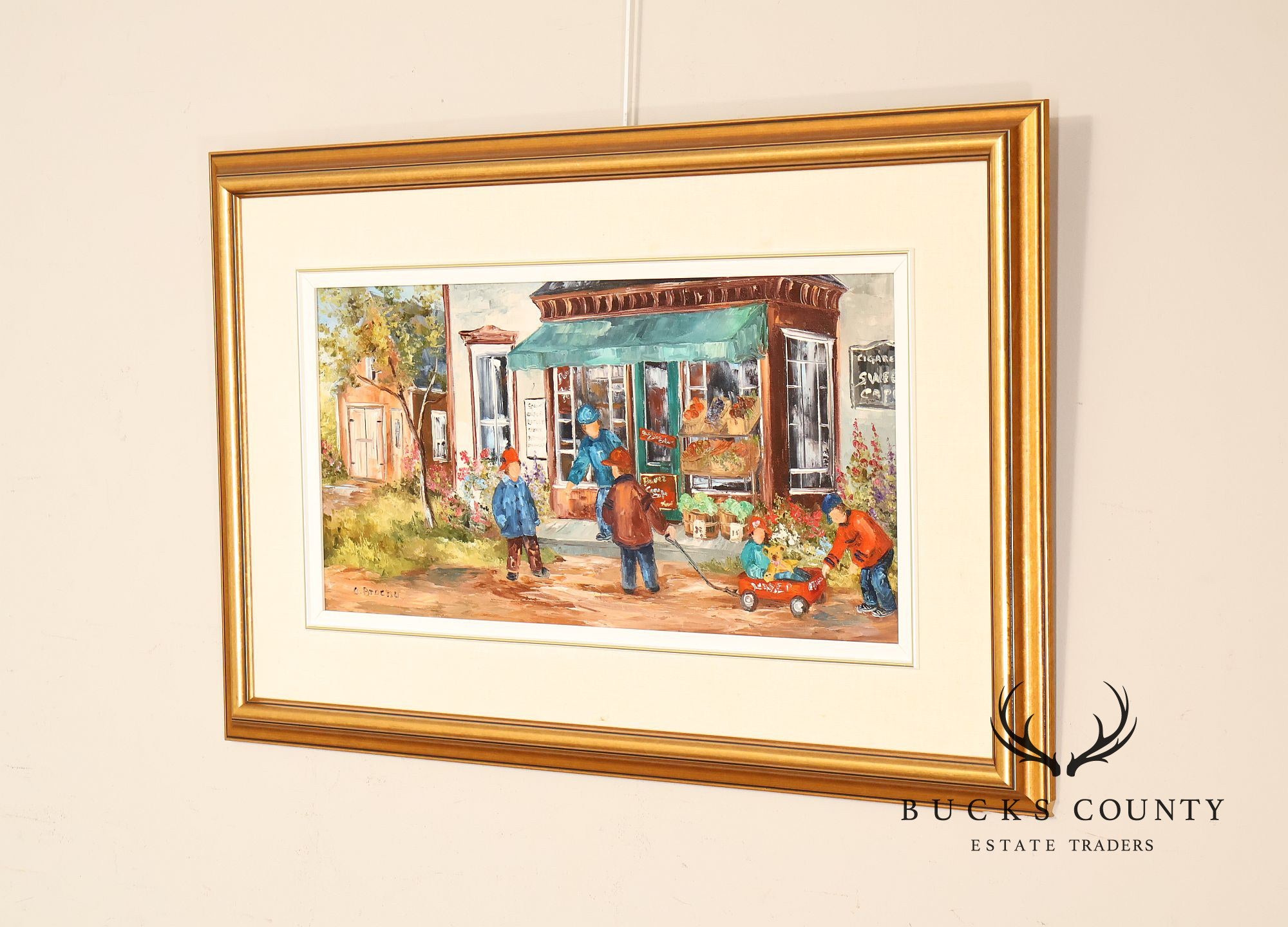 Aline Brochu Oil Painting, 'Rendez-Vous à L'Epicerie'