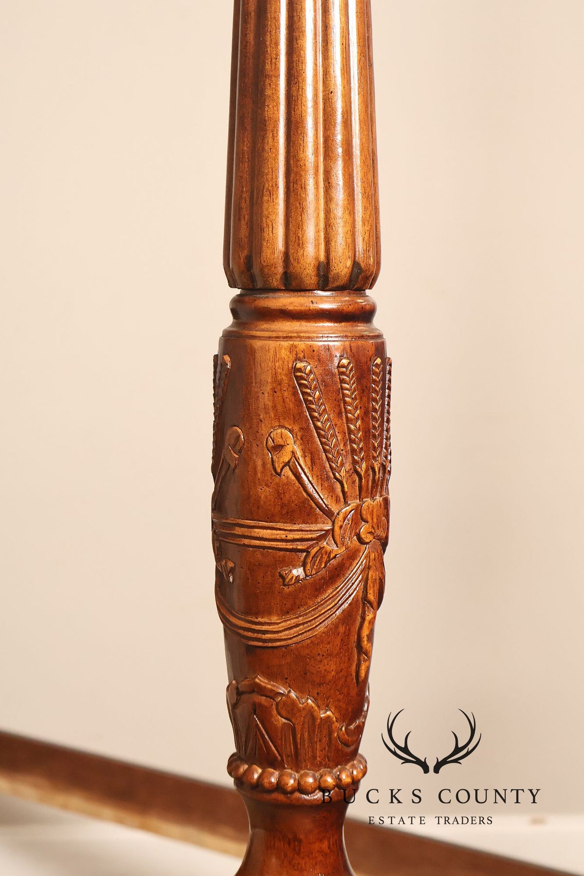 Traditional Rice Carved Mahogany Four Poster Bed