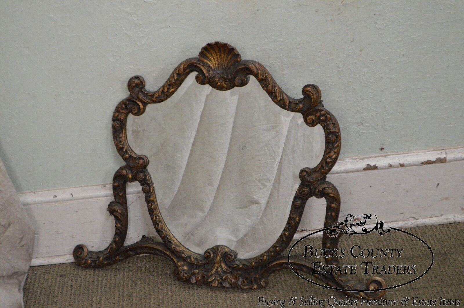 1920s Rococo Gilt Wood Carved Vanity Mirror