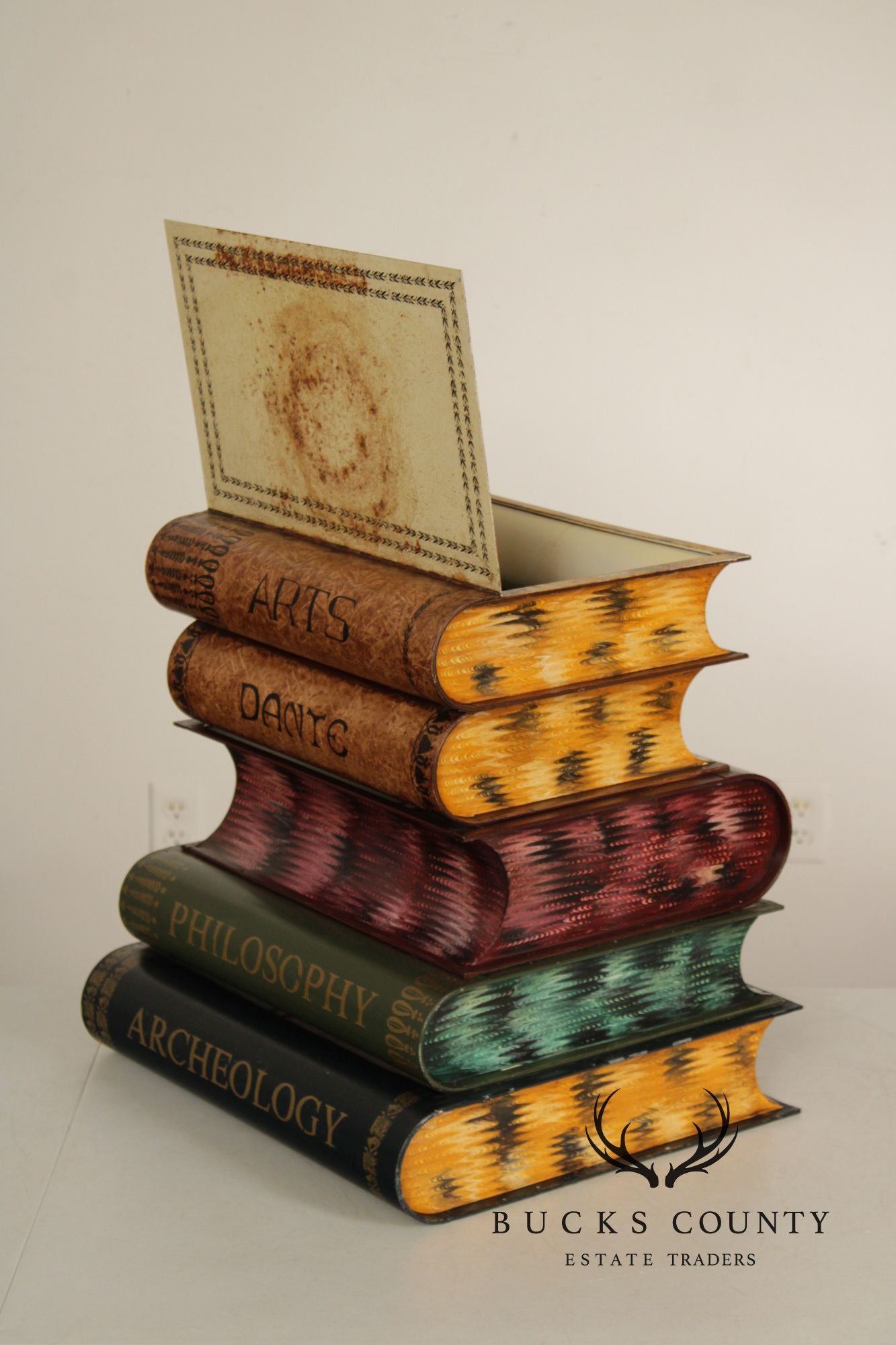 Vintage Italian Tole Wear Faux Stacked Book Side Table