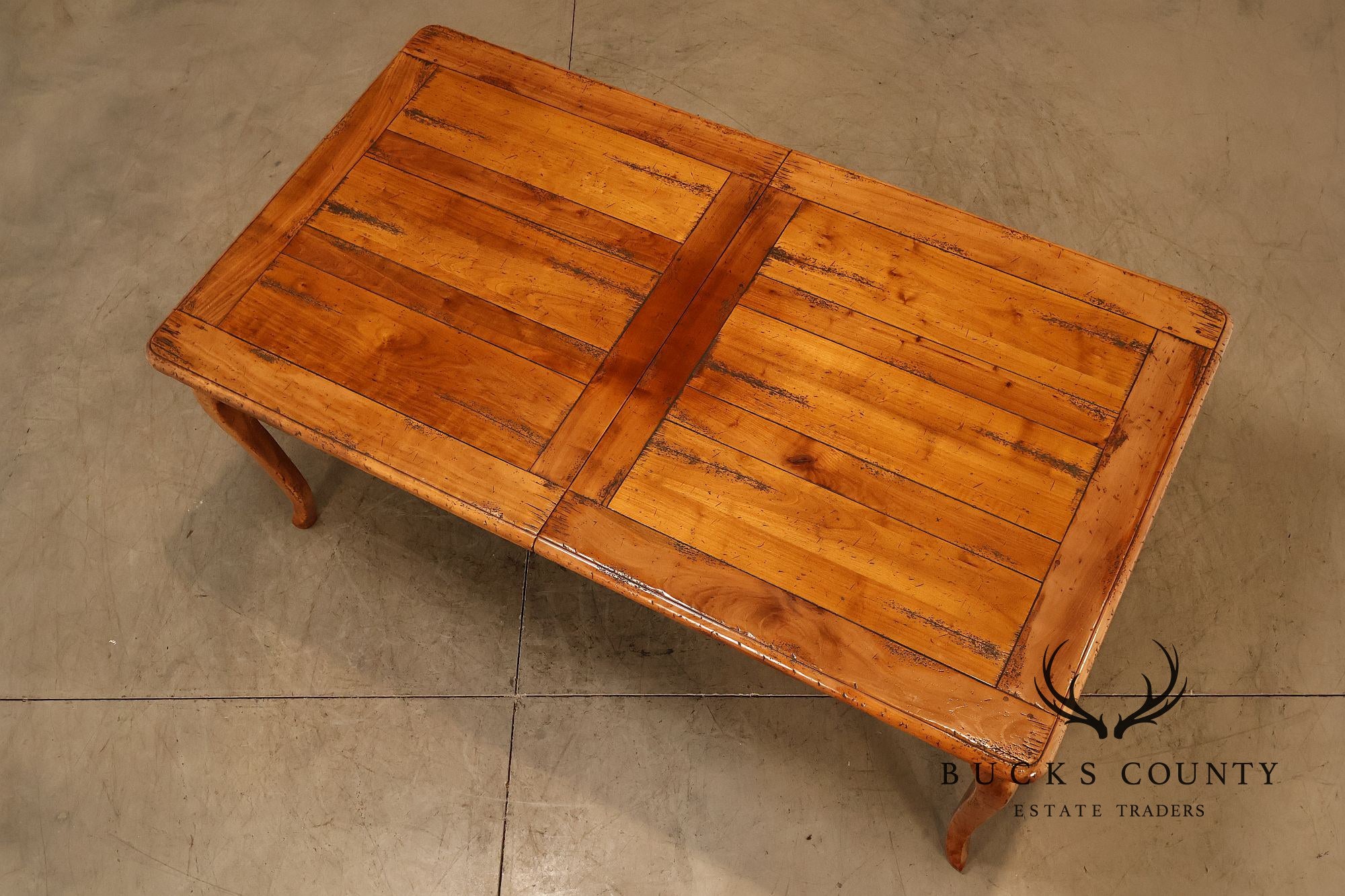 French Provincial Style Distressed Wood Extendable Dining Table