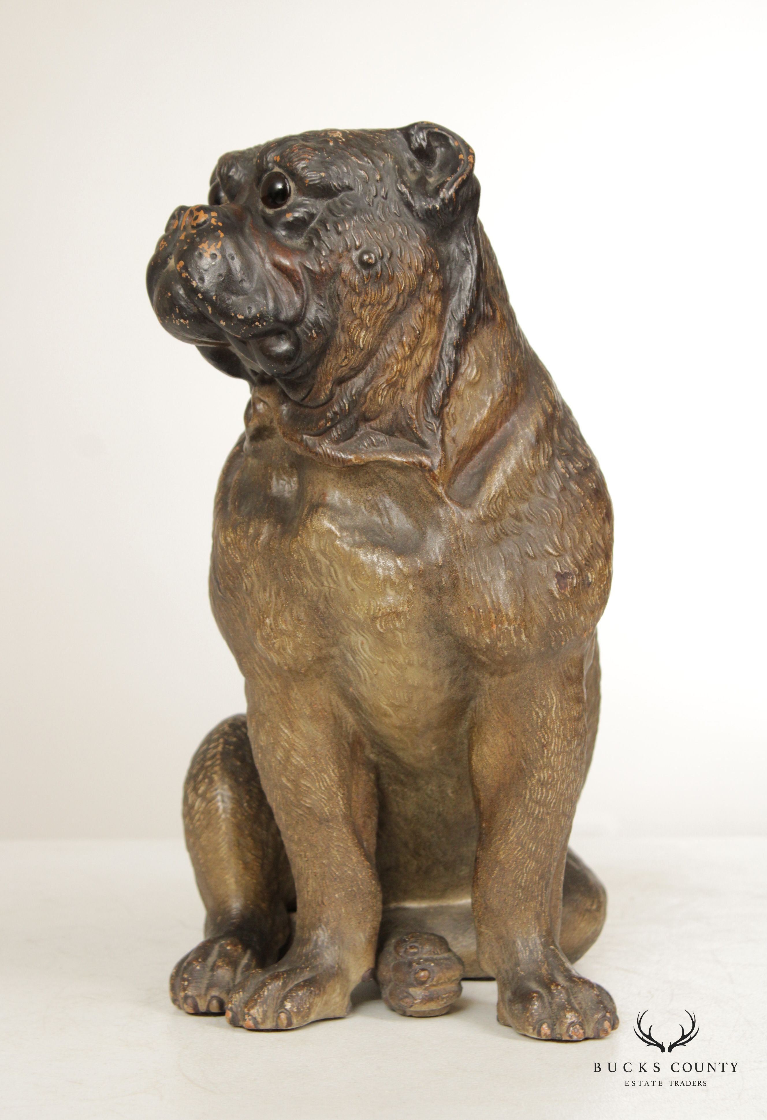 TERRA COTTA SITTING PUG DOG STATUE ATTRIBUTED TO GOLDSCHEIDER