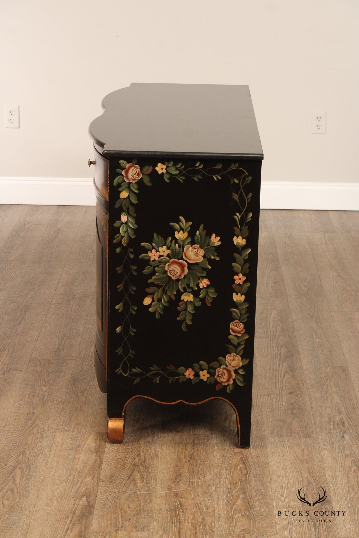 Rustic Italian Style Paint Decorated Marble Top Buffet