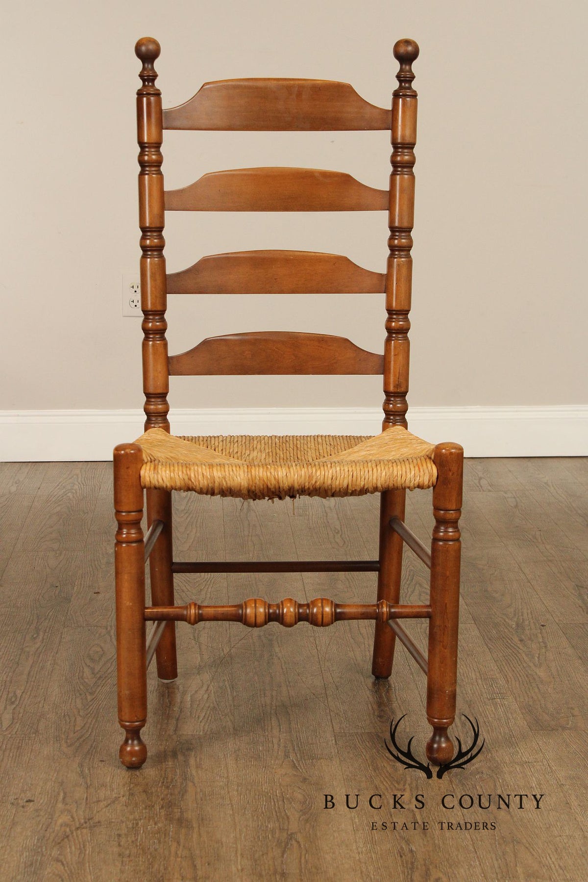 L. Hitchcock Early American Style Set of Four Rush Seat Dining Chairs