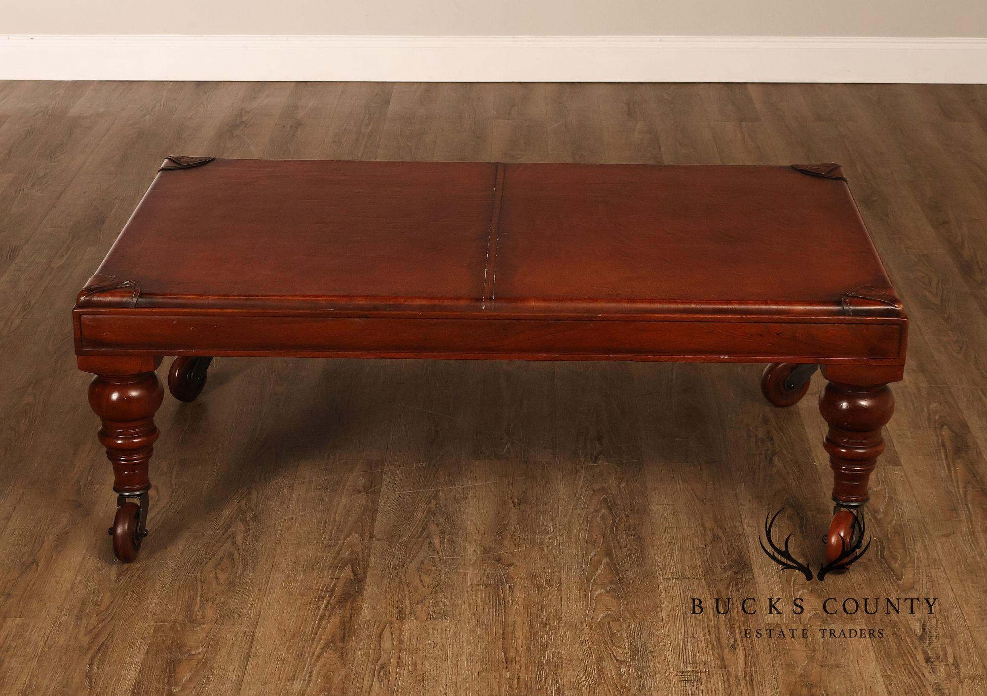 South Cone Company Traditional LeatherTop Coffee Table On Casters
