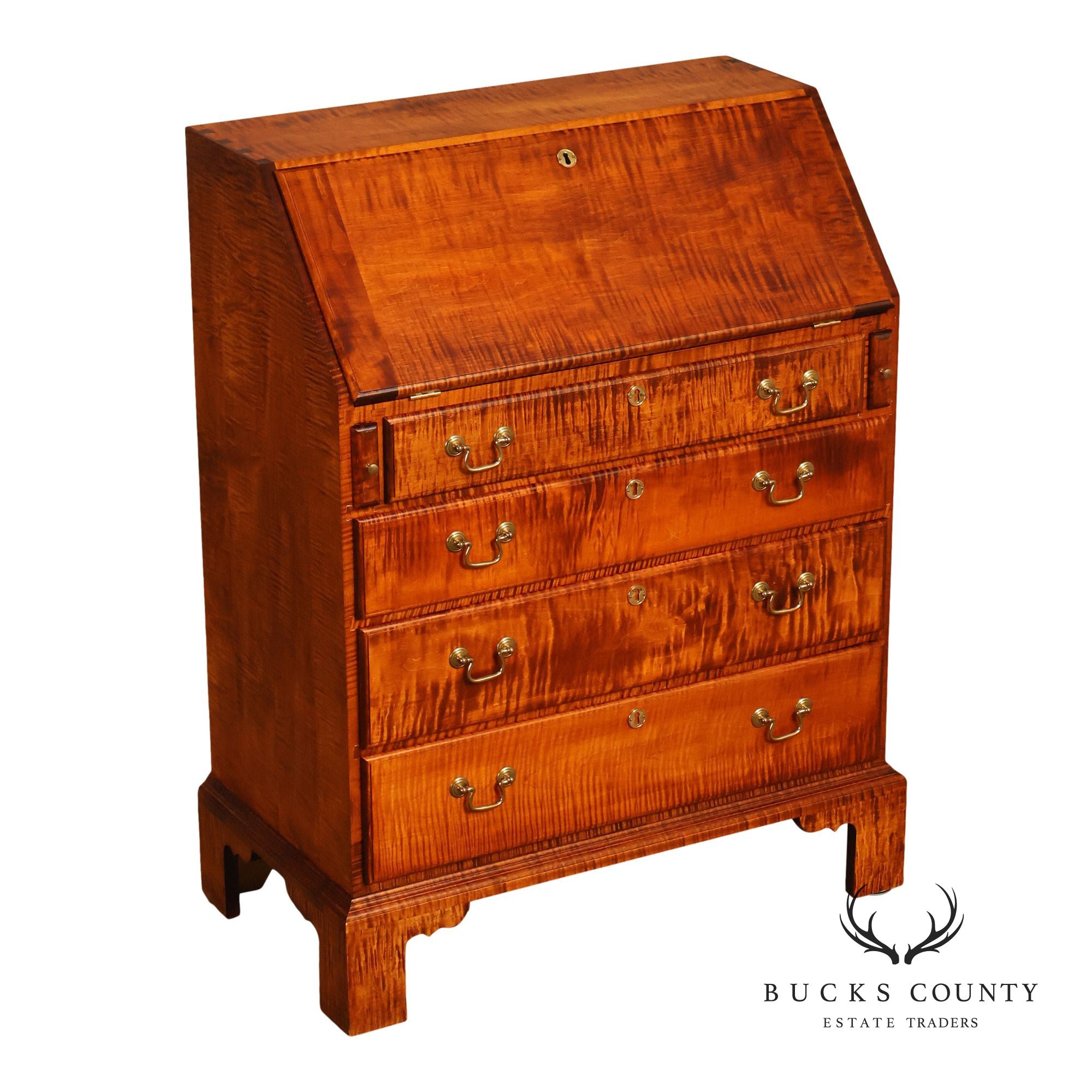 Custom Tiger Maple Slant Drop Front Secretary Desk
