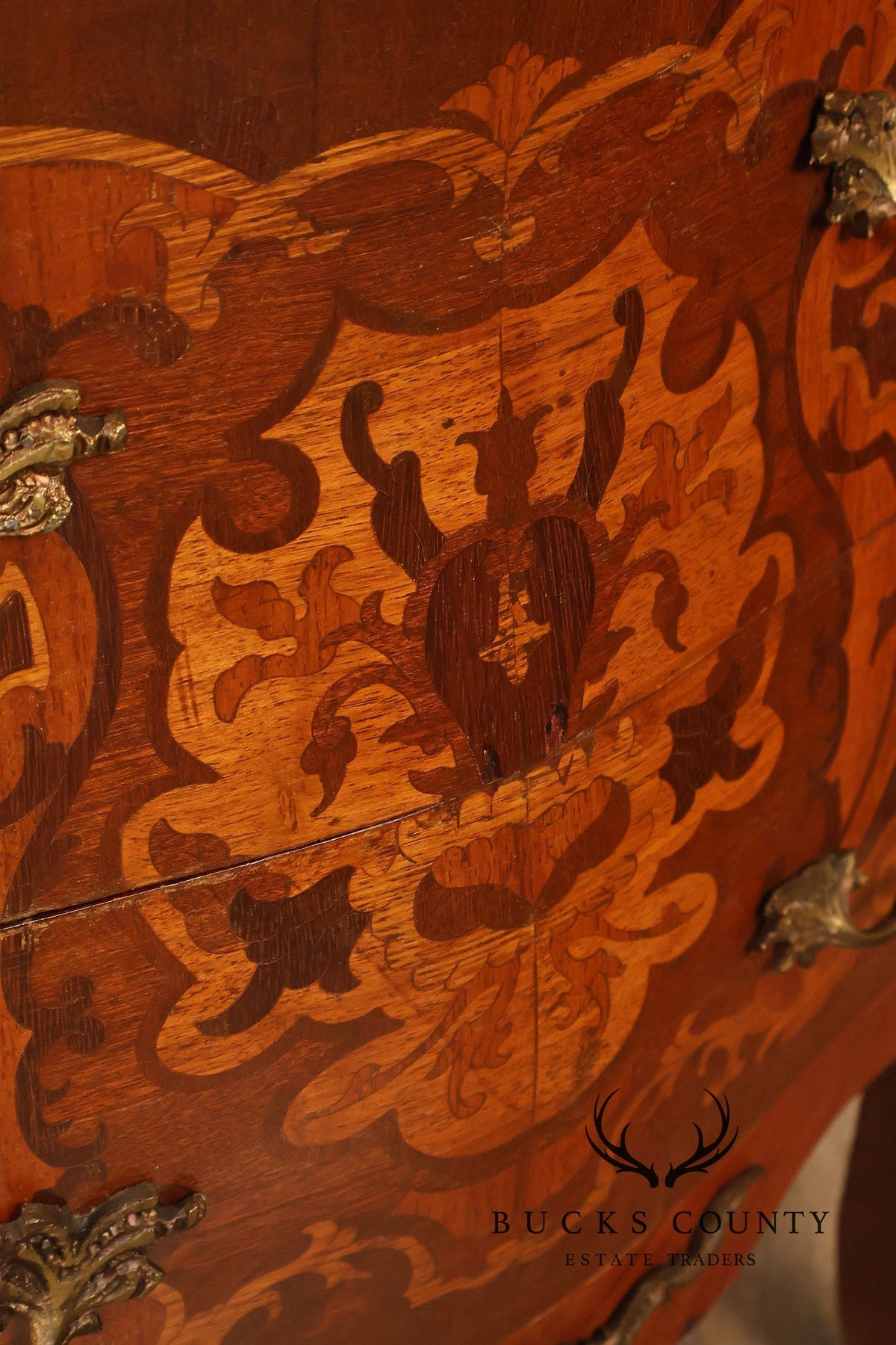 Louis XV Style Ormolu And Floral Marquetry Bombe Commode