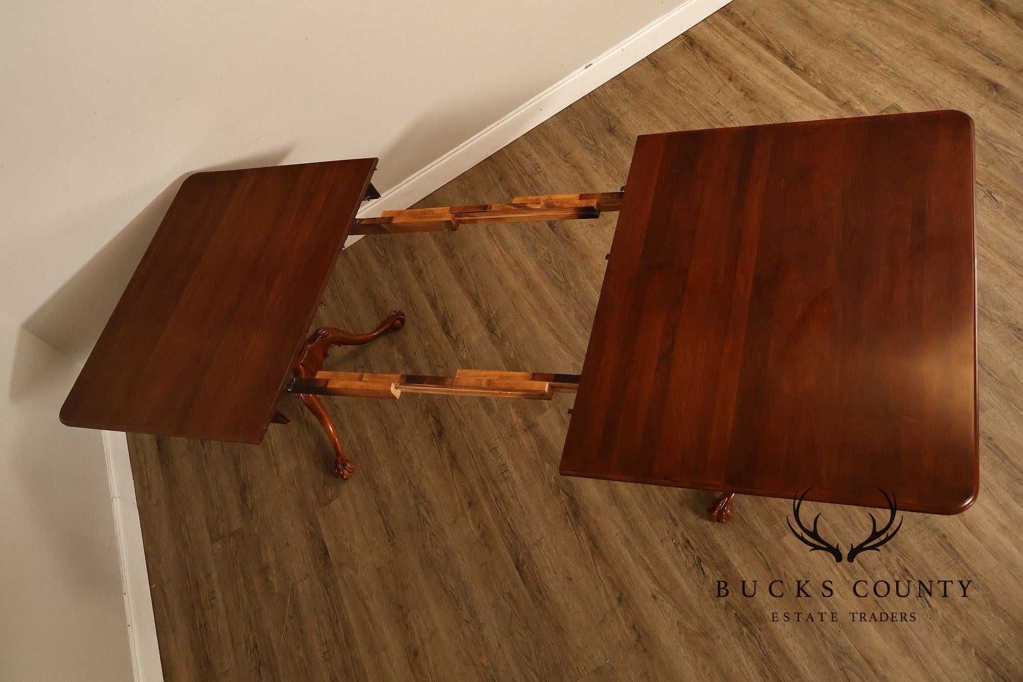 Chippendale Style Cherry Double Pedestal Extendable Dining Table