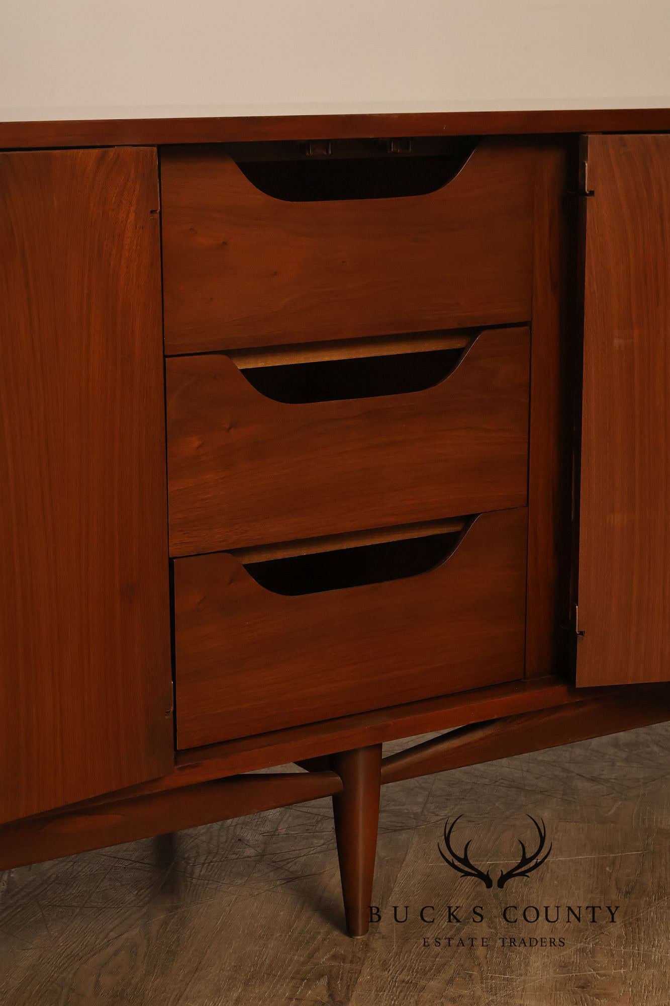 Basic Witz Mid Century Modern Walnut Triple Dresser