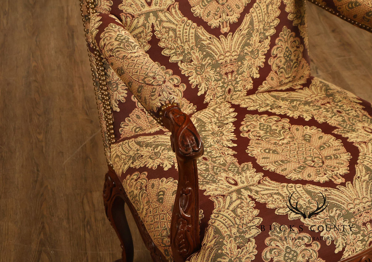 French Louis XV Style Carved Wood Upholstered Armchair