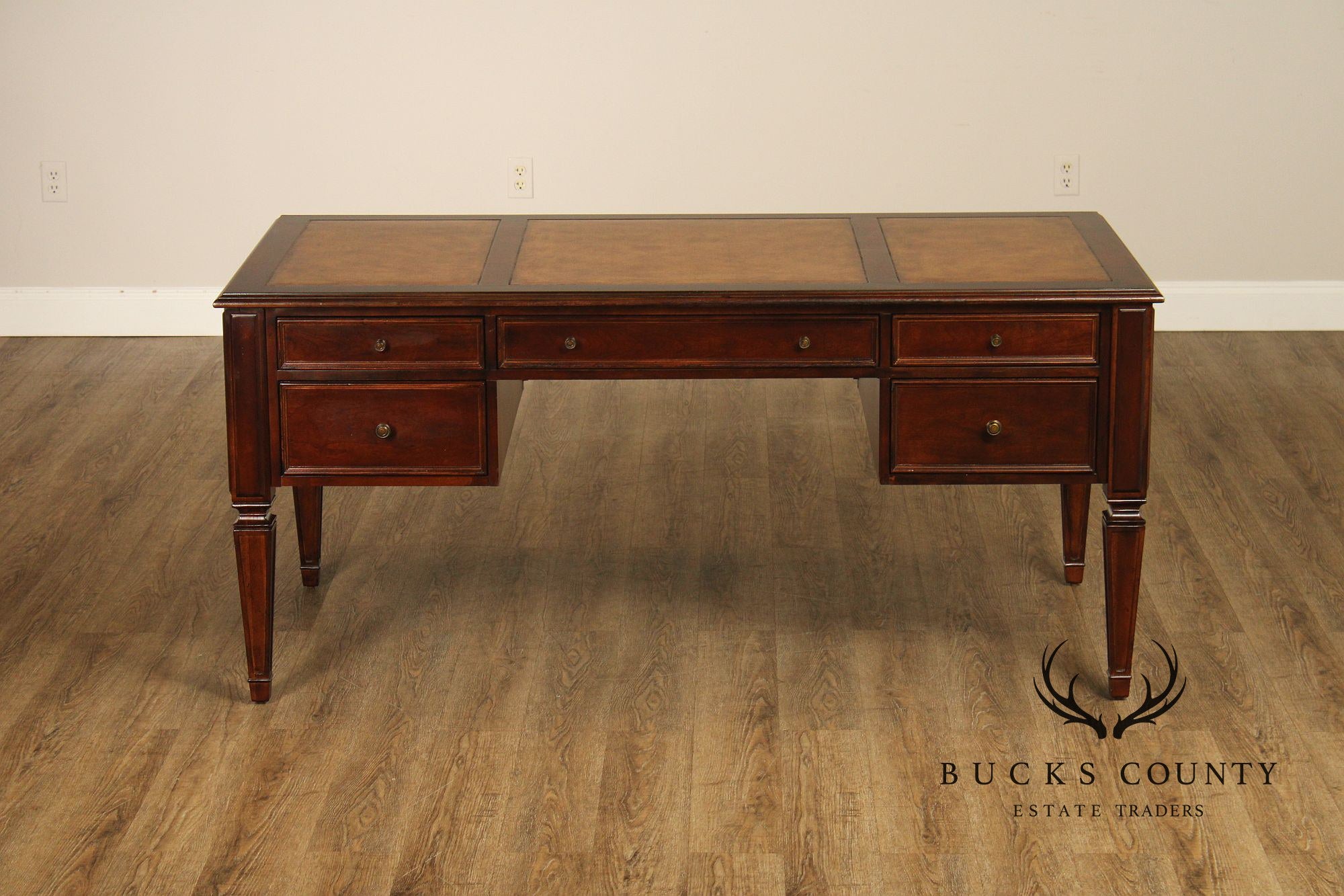 Ethan Allen Leather Top Cherry 'Buckley' Executive Desk