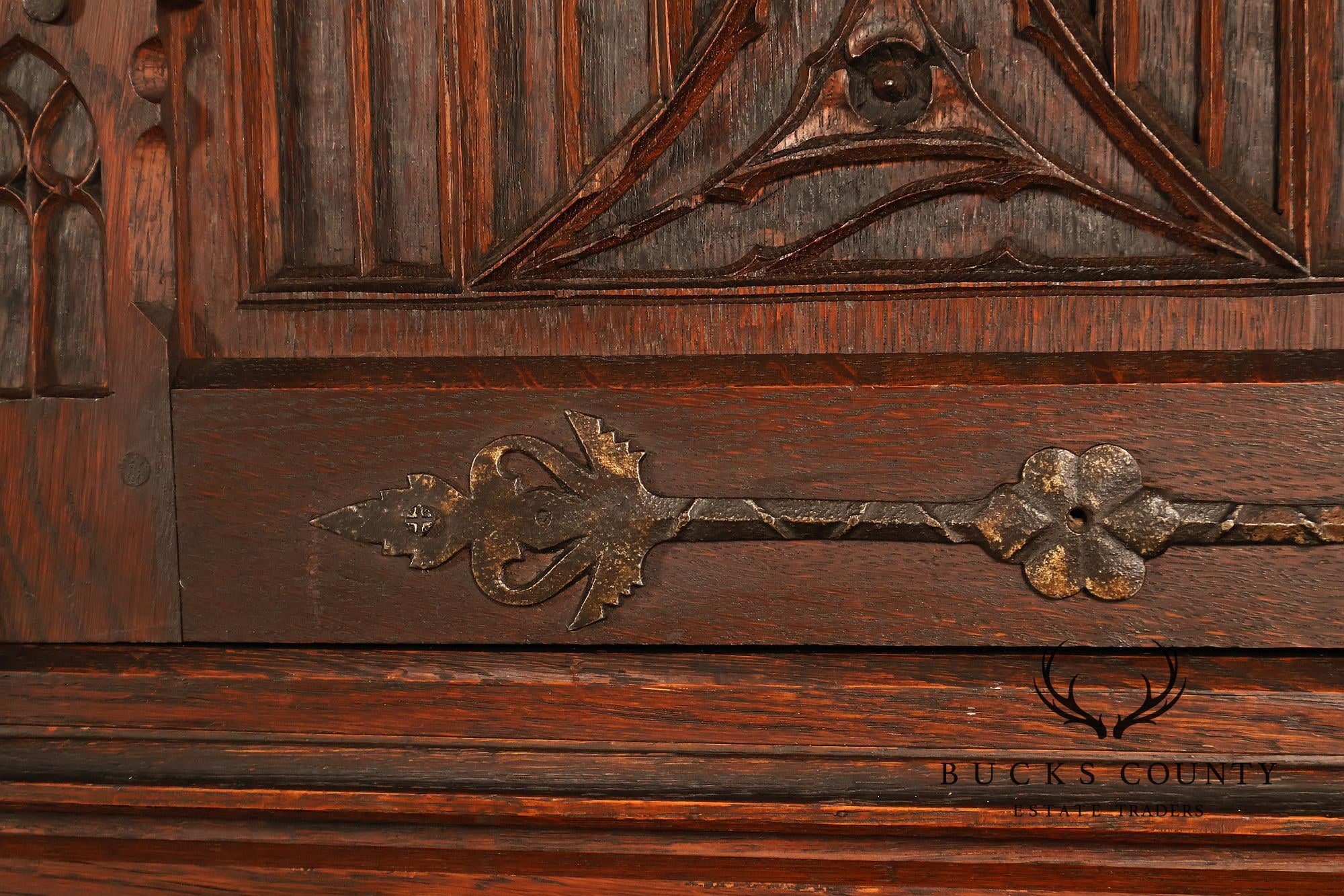 Antique Neo-Gothic Carved Oak Sideboard Server With Figural Panels