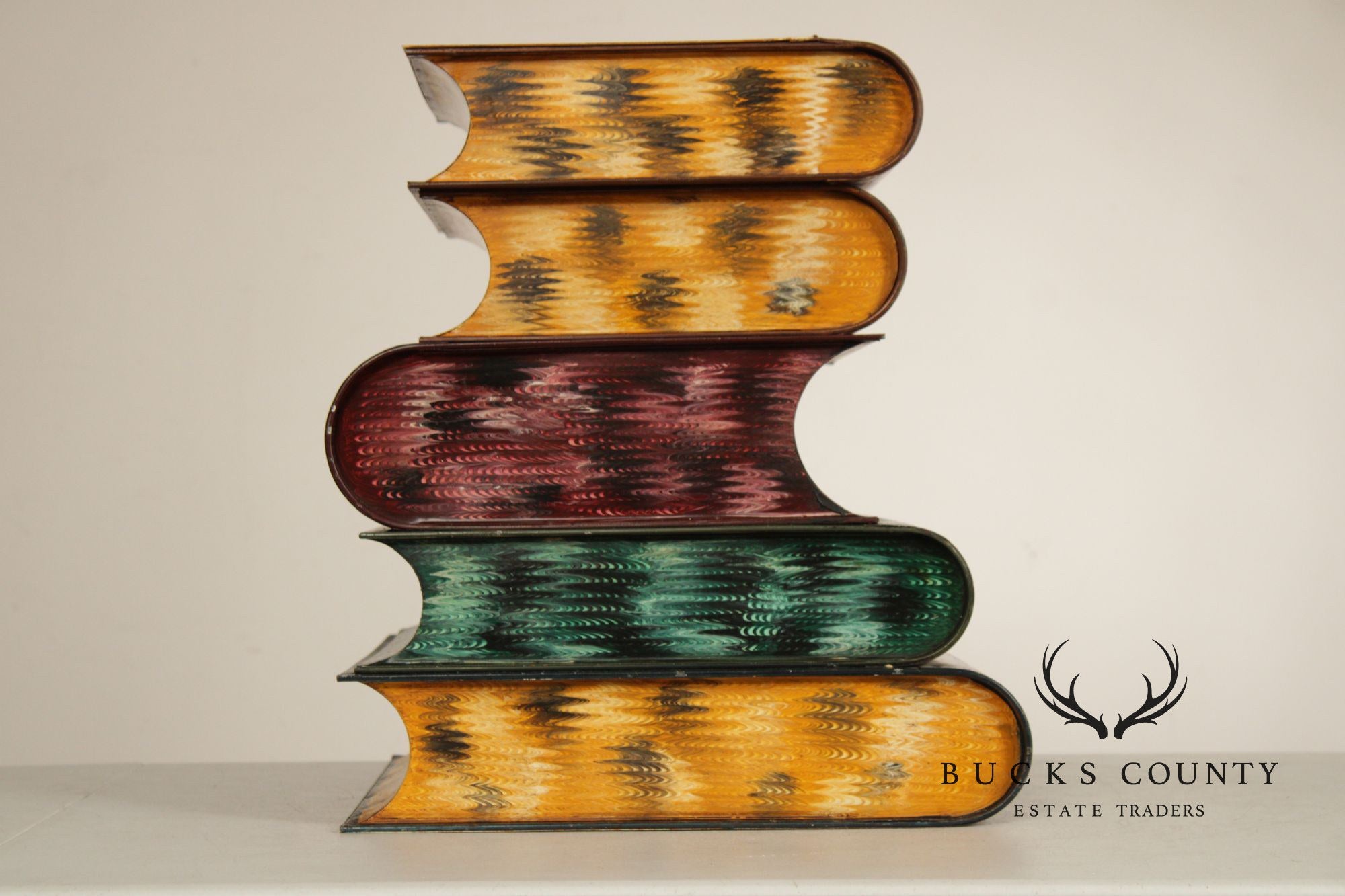 Vintage Italian Tole Wear Faux Stacked Book Side Table